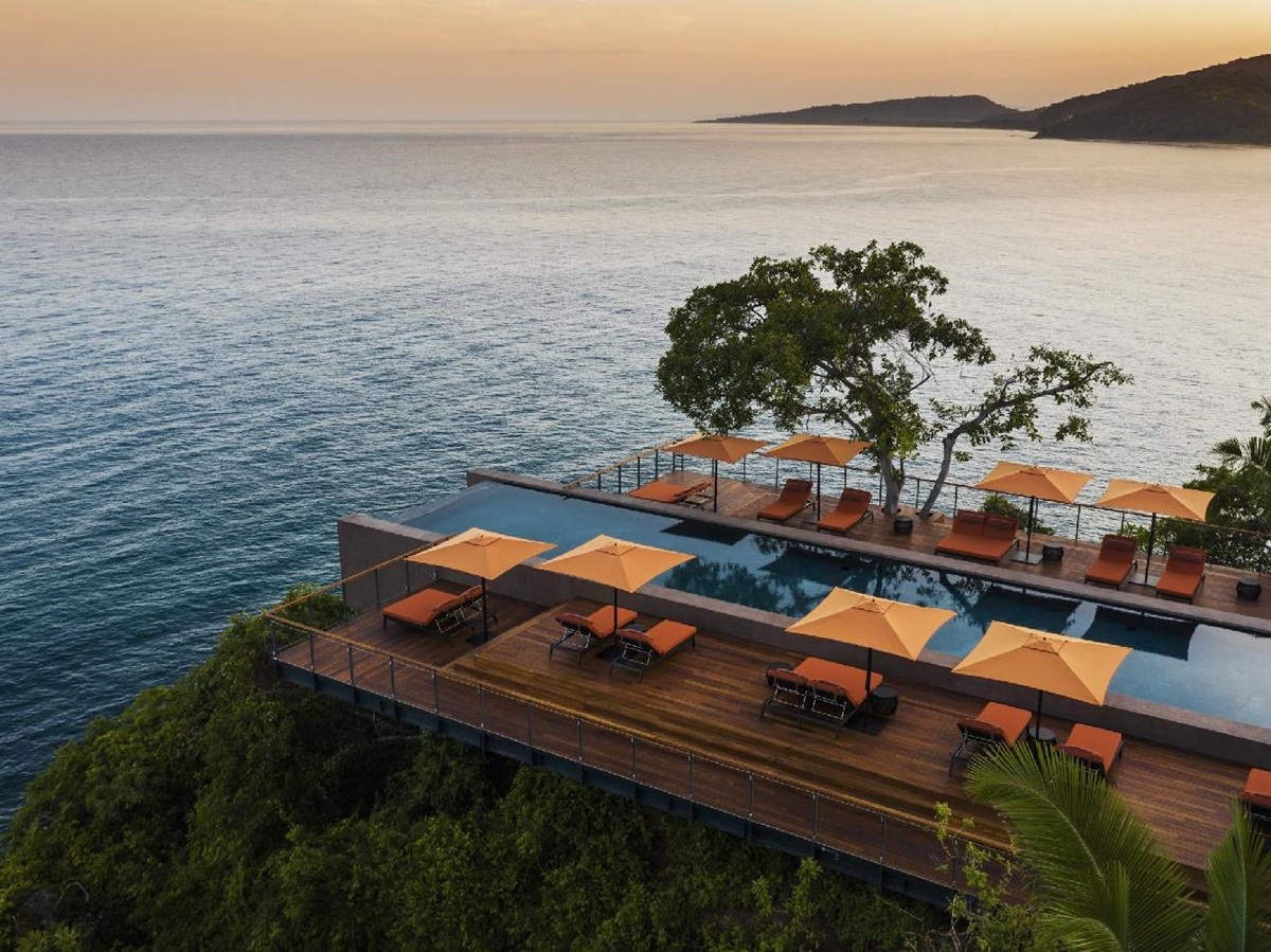 Infinity pool perched on the cliffside at One&Only Mandarina near Puerto Vallarta Mexico