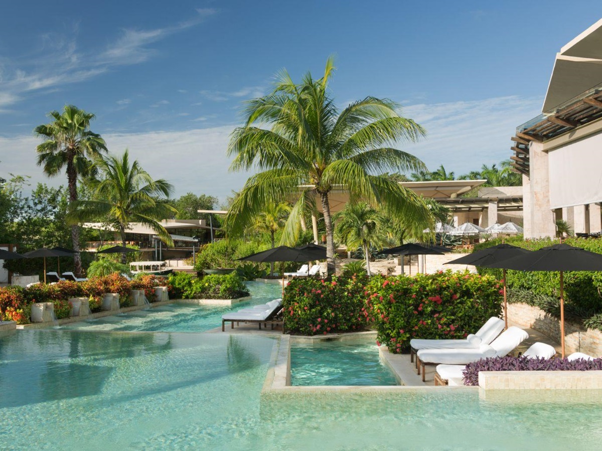 Pool outside the Casa de Lago Restaurant at Rosewood Mayakoba on the Riviera Maya in Mexico