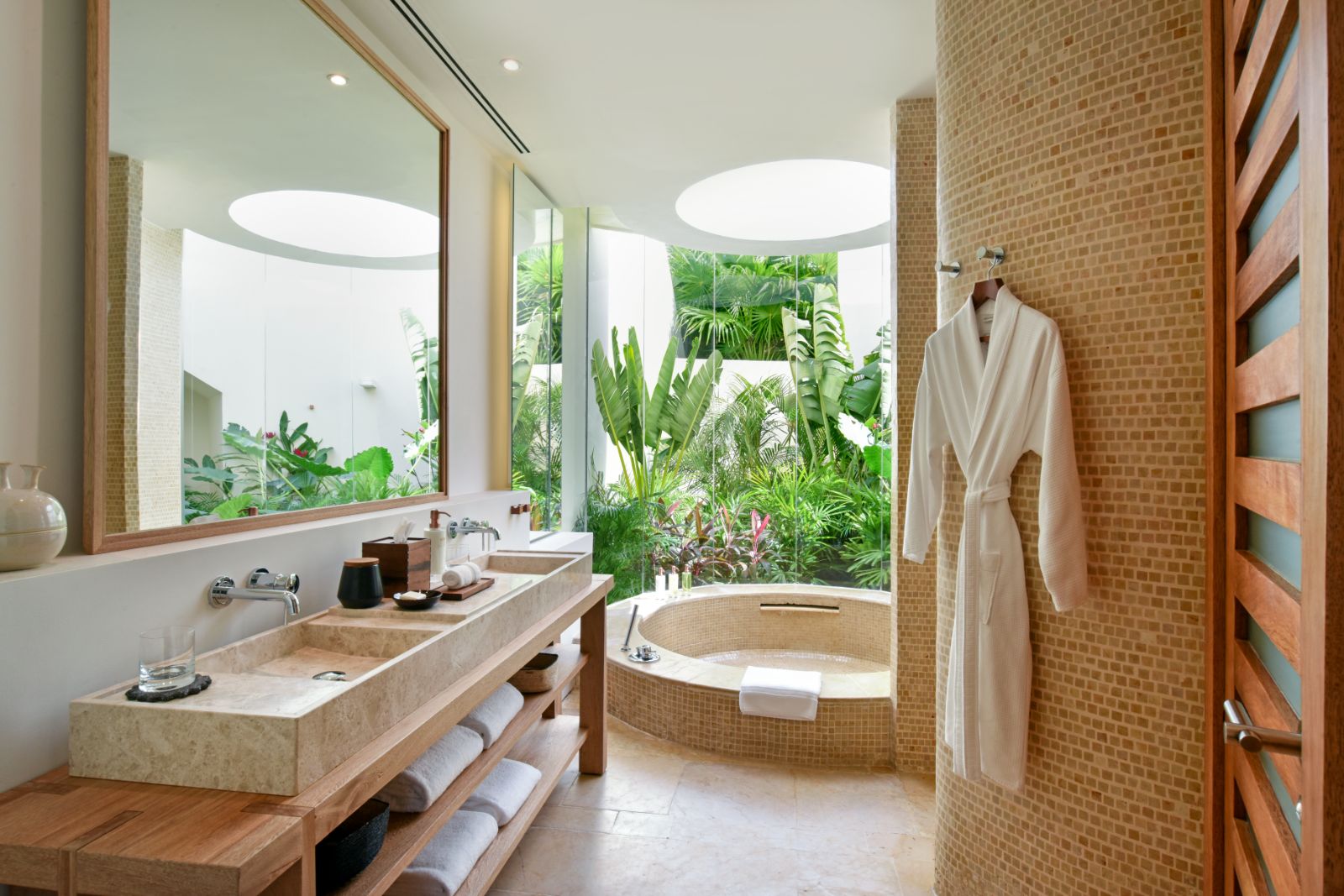 Deluxe lagoon studio suite bathroom at Rosewood Mayakoba on the Riviera Maya in Mexico