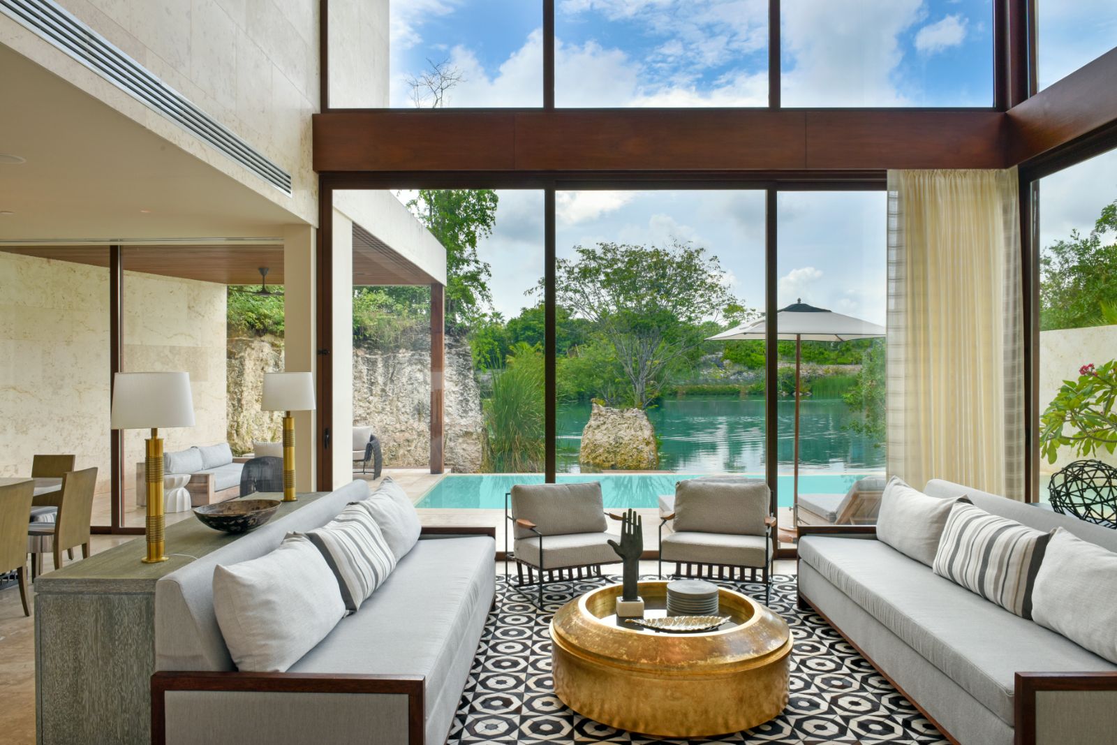 Four bedroom villa living room at Rosewood Mayakoba on the Riviera Maya in Mexico