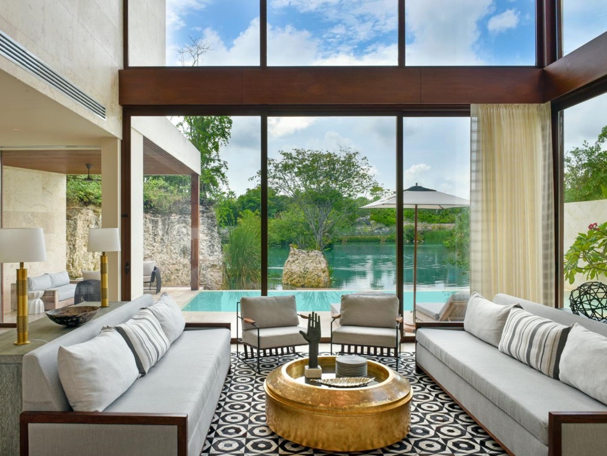 Four bedroom villa living room at Rosewood Mayakoba on the Riviera Maya in Mexico