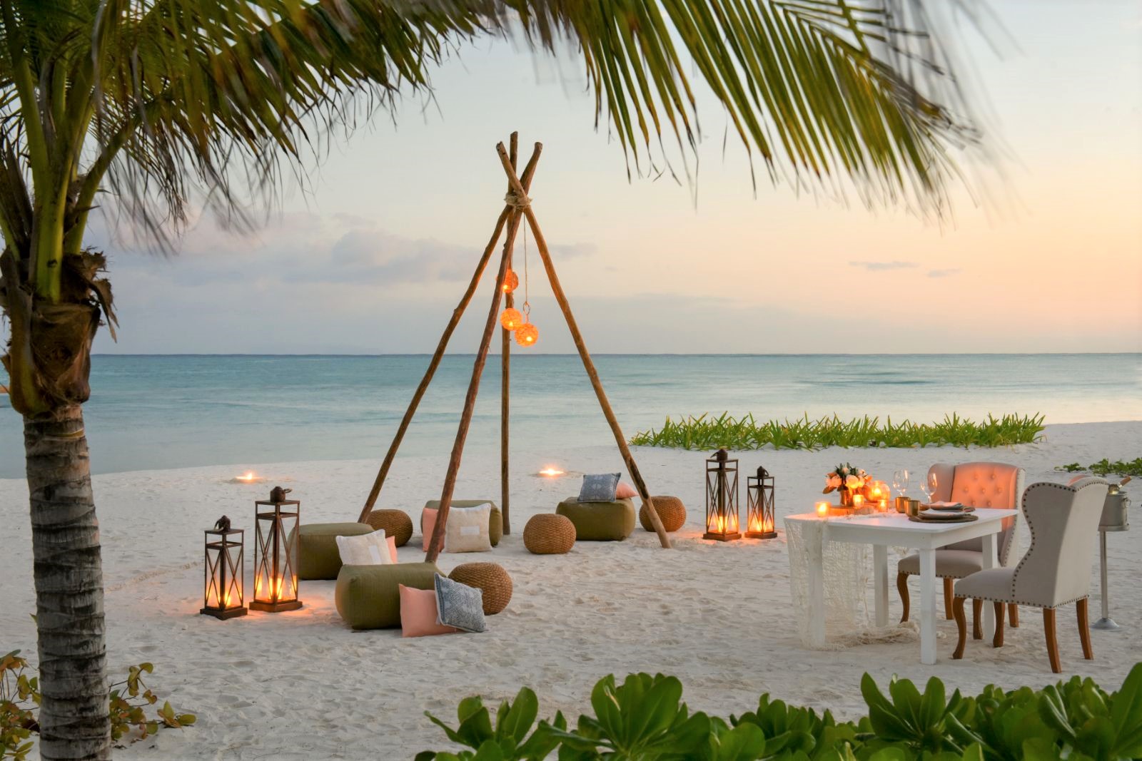 Private dinner on the beach at Rosewood Mayakoba on the Riviera Maya in Mexico