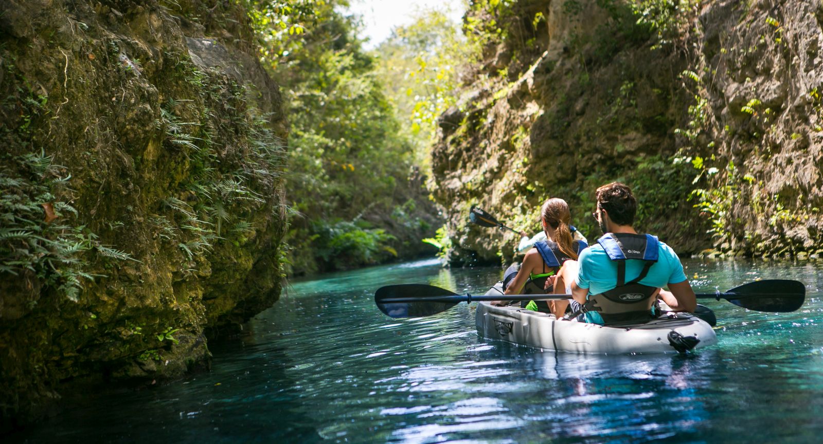 Two people kayaking on Mexico's Riviera Maya near Andaz Mayakoba