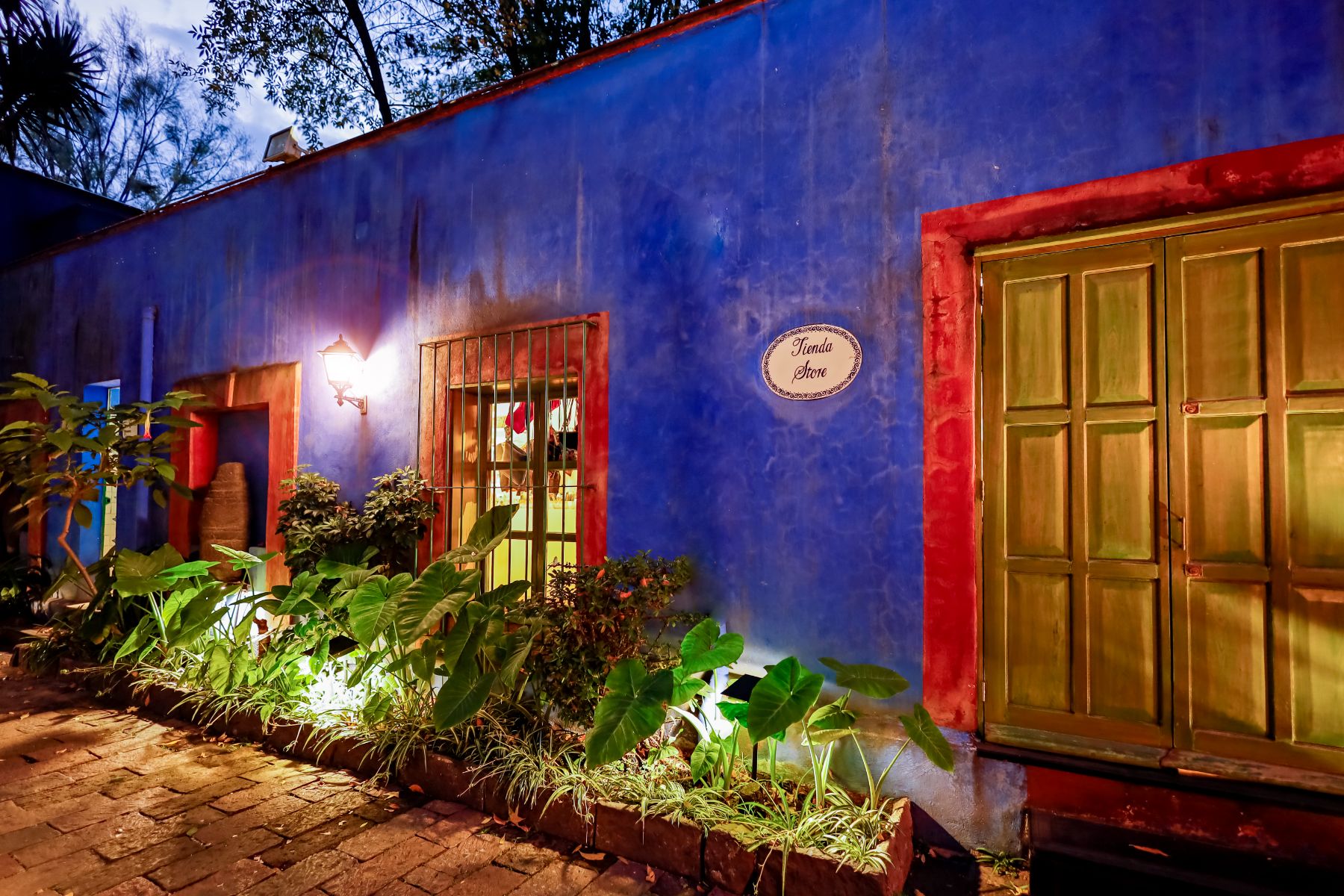 Casa Azul exterior during the evening