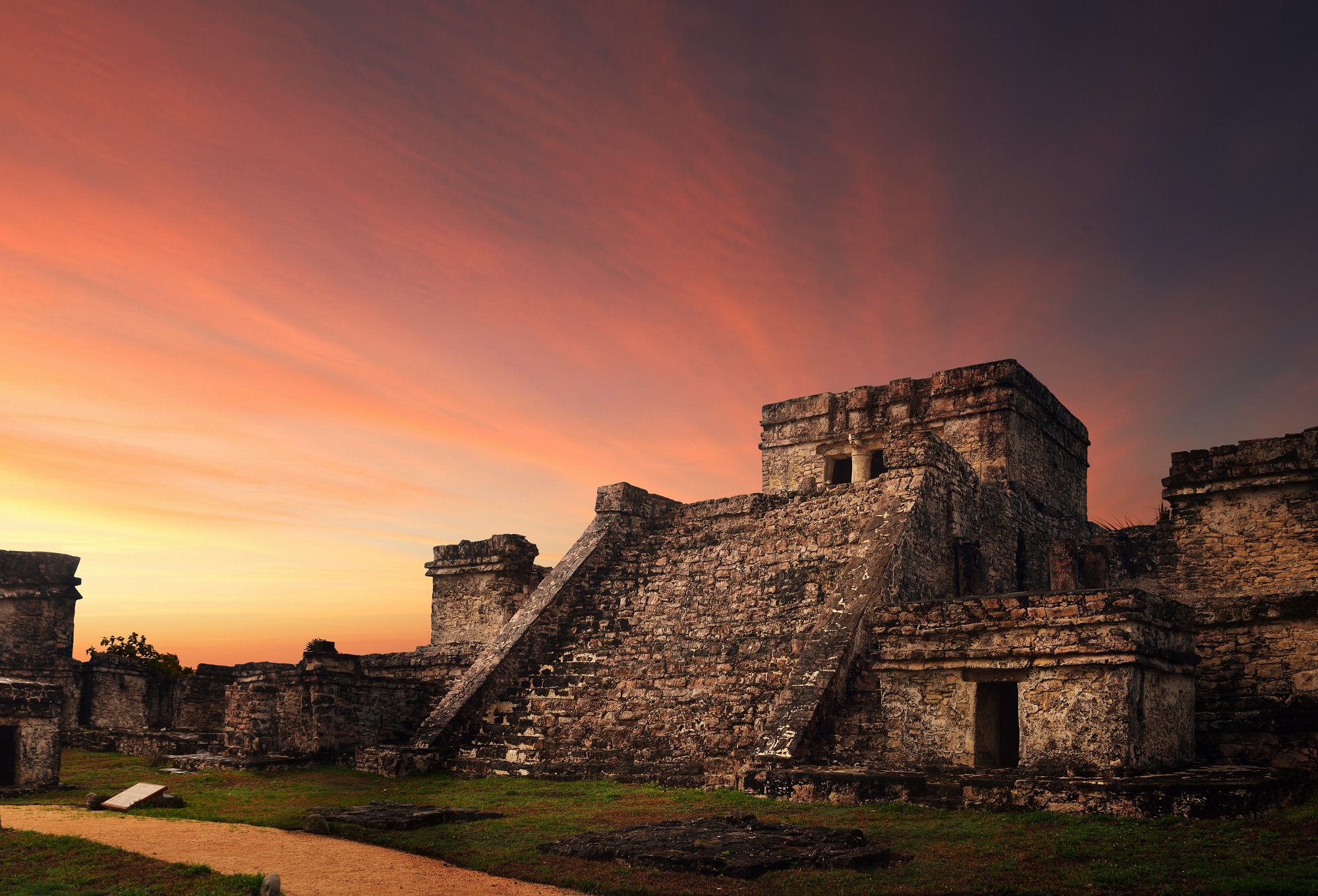 Chichen Itza in Mexico at sunset
