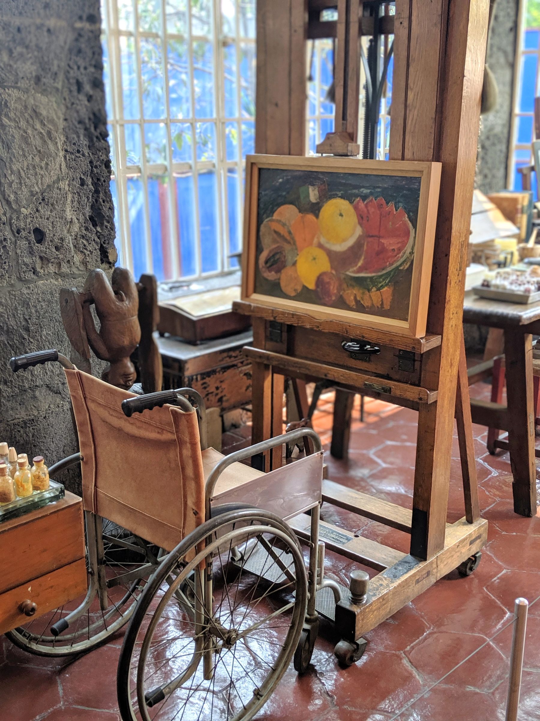 Frida Kahlo's wheelchair displayed in her house