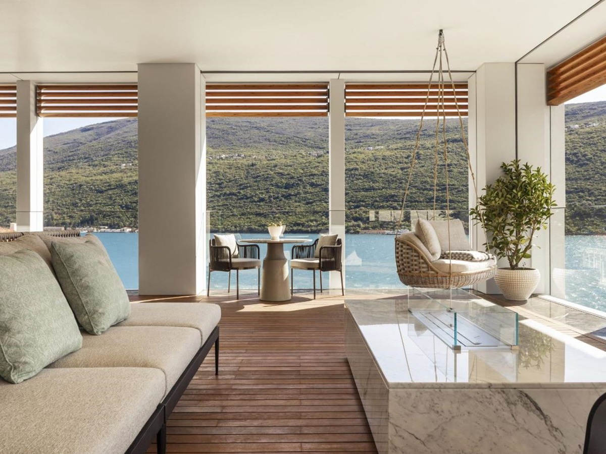 Terrace and Boka views from a suite at the One&Only Portonovi in Montenegro