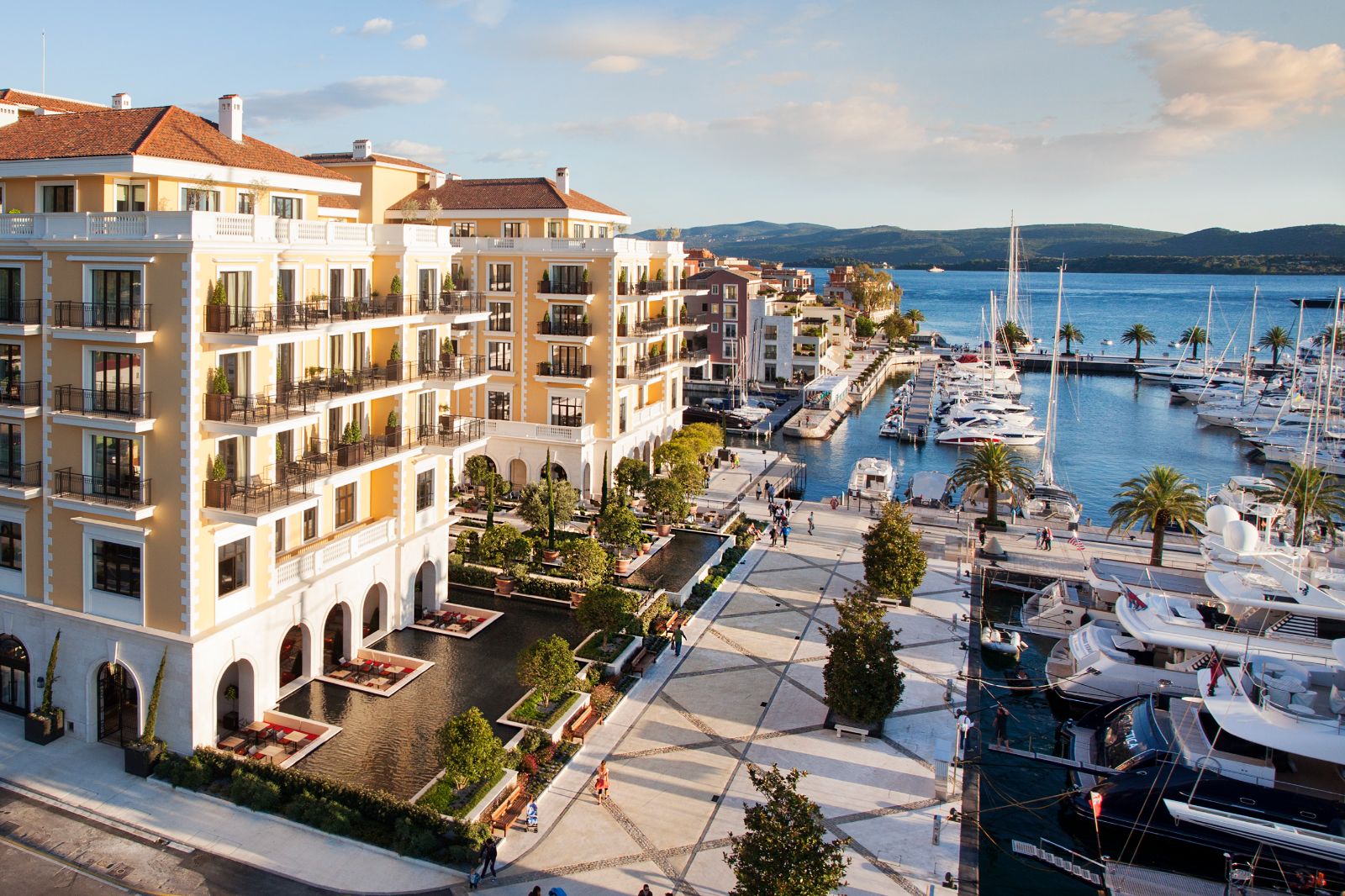 Exterior view of Regent Porto Montenegro in the Boka Bay of Montenegro
