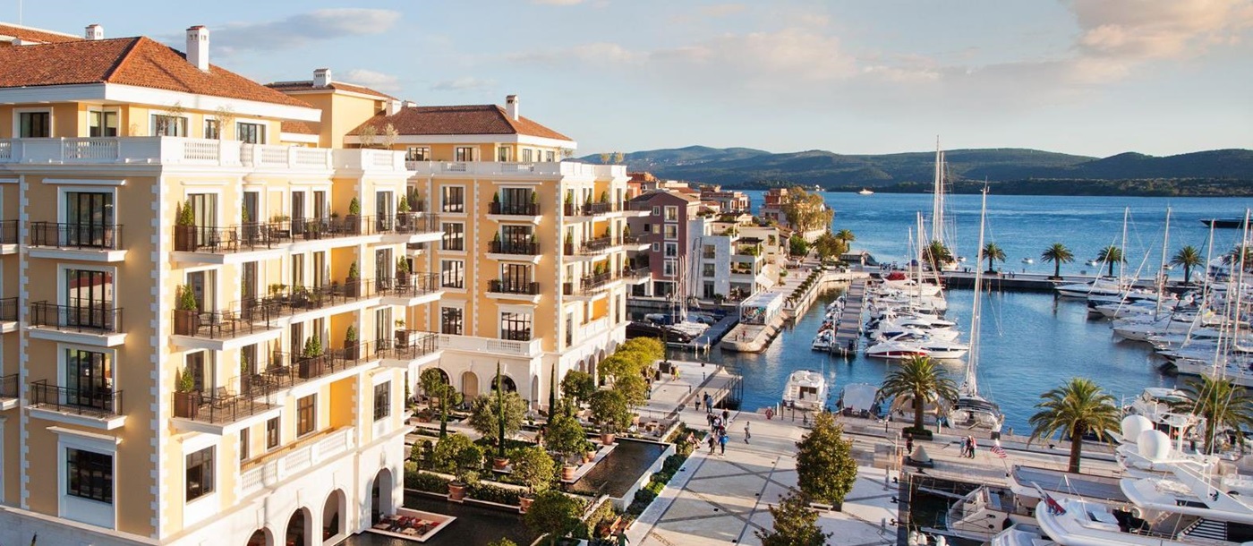 Exterior view of Regent Porto Montenegro in the Boka Bay of Montenegro