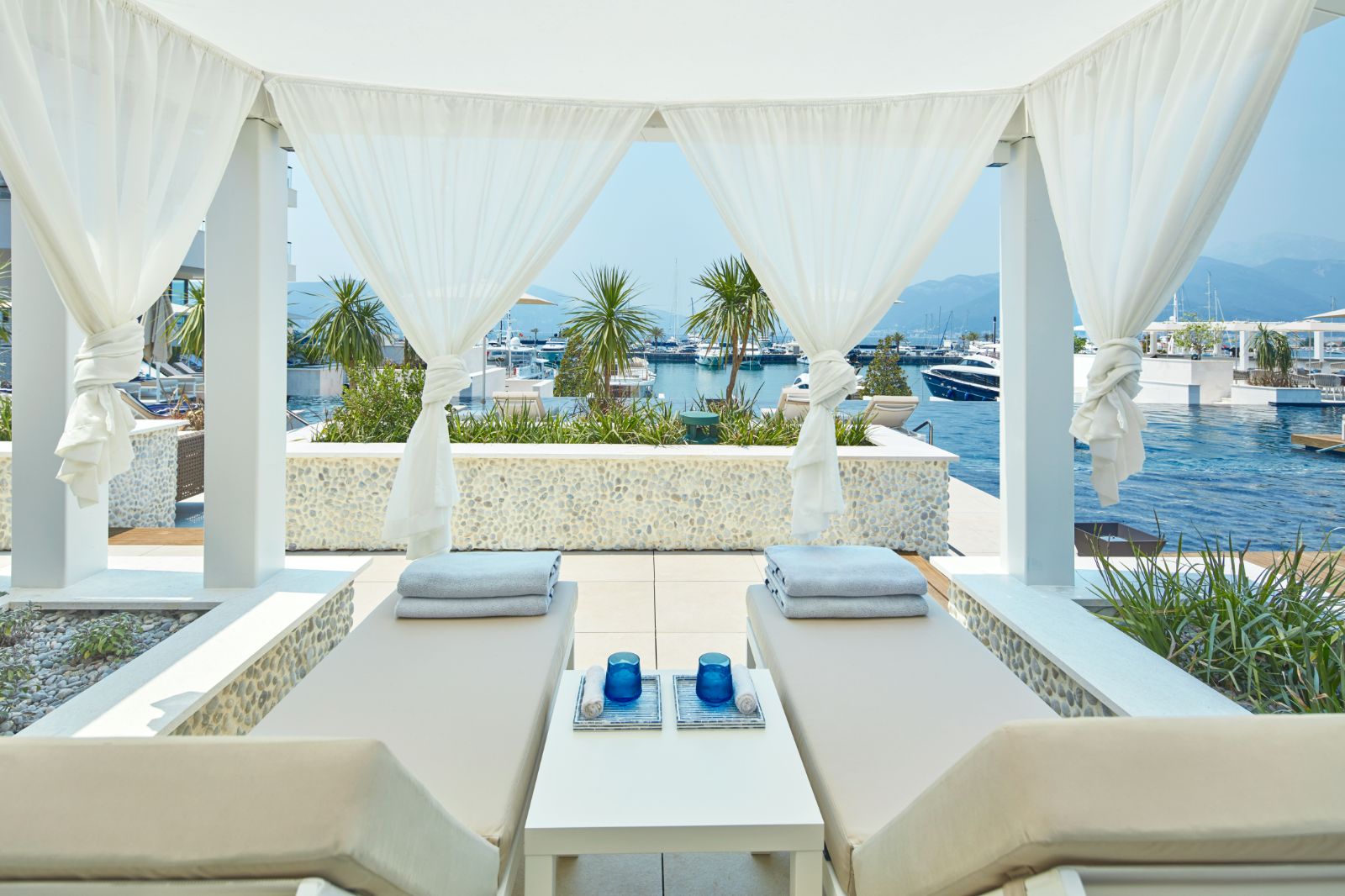 Pool Club Cabana at Regent Porto Montenegro in the Boka Bay of Montenegro
