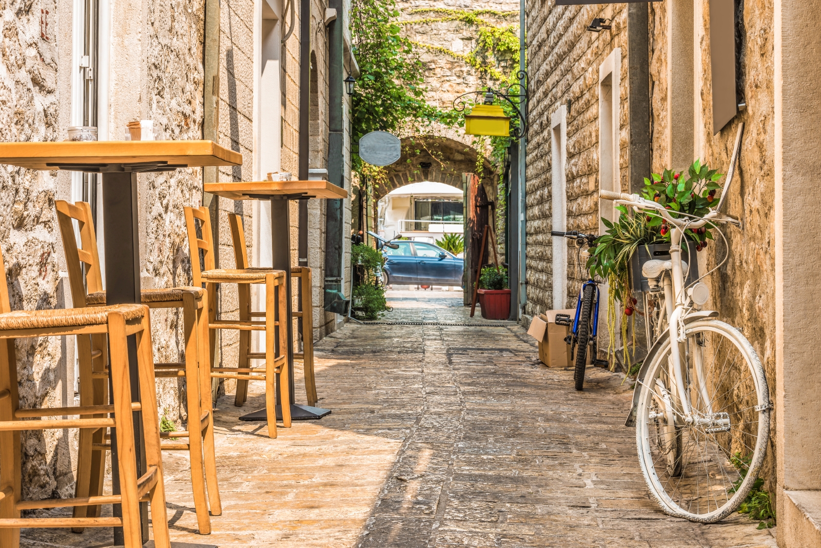 Cobbled street in the Old Town of Budva, Montenegro