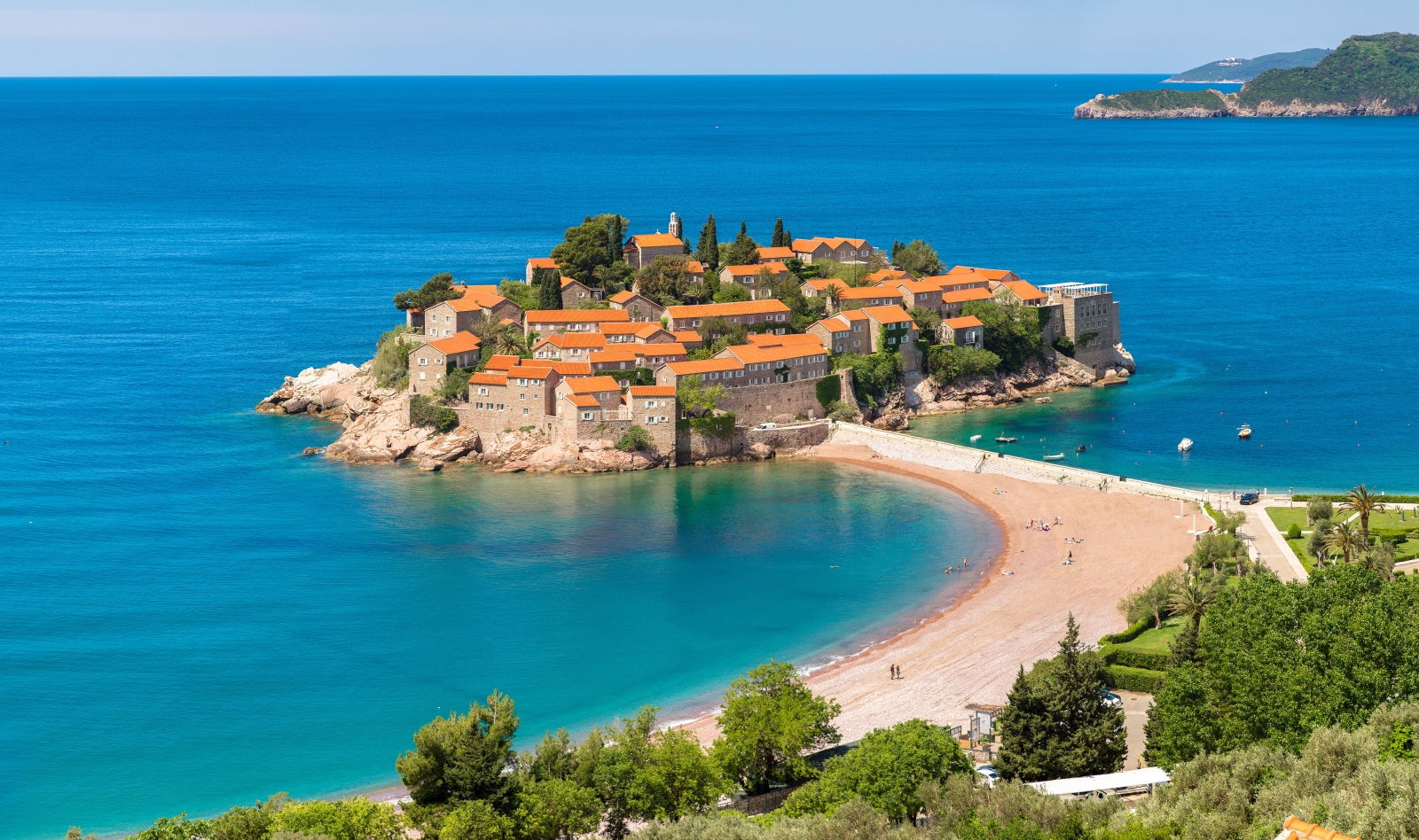 View of the peninsula Sveti Stefan and its surrounding turquoise waters
