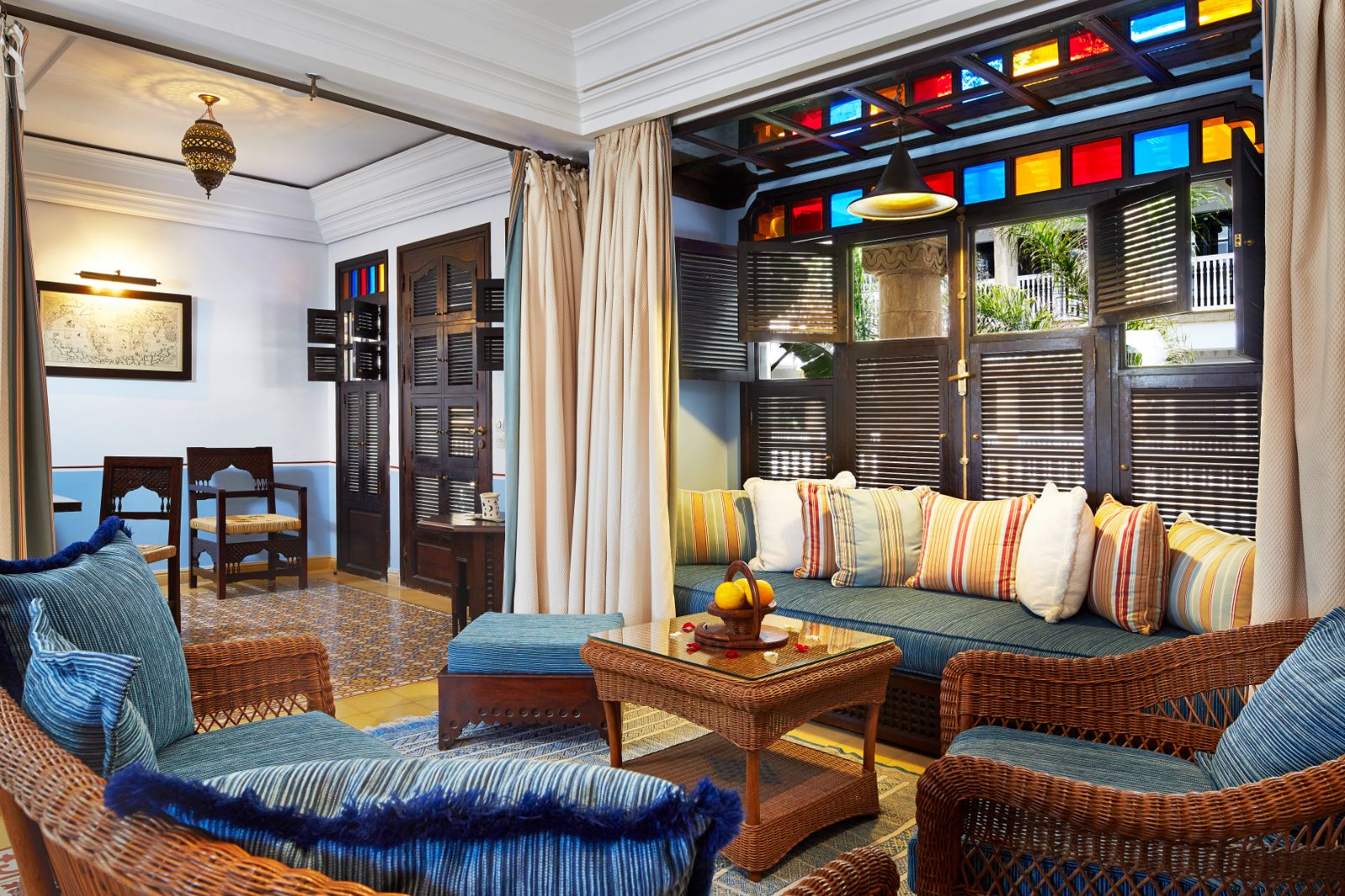 Gues suite lounge at Heure Bleue Palais luxury hotel in Essaouira