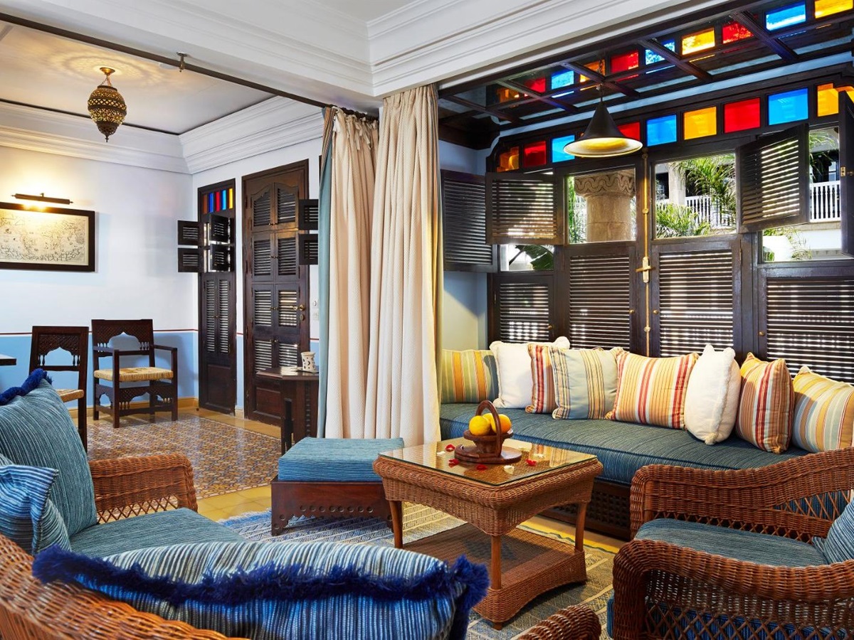 Gues suite lounge at Heure Bleue Palais luxury hotel in Essaouira
