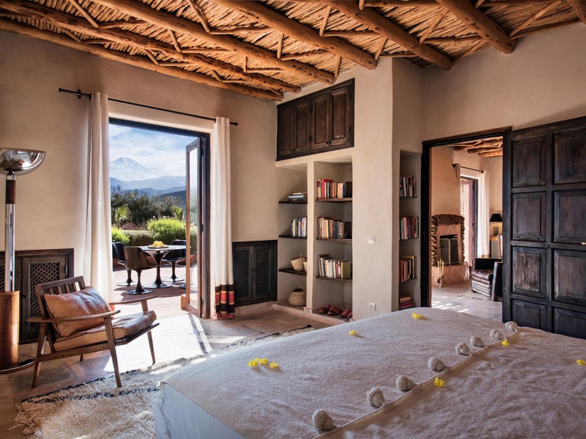 Interior of a bedroom at Kasbah Bab Ourika