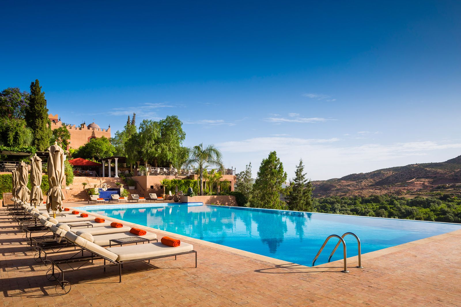 Infinity pool at Kasbah Tamadot in the Atlas Mountains of Morocco