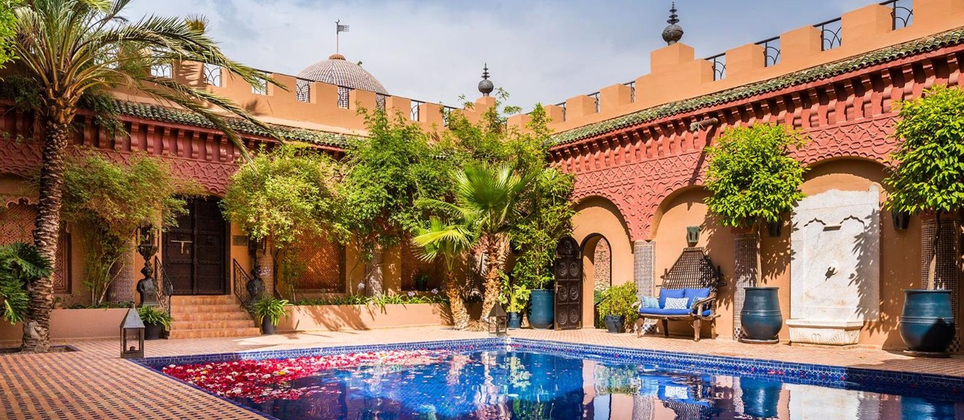 Pool at Kasbah Tamadot in the Atlas Mountains of Morocco