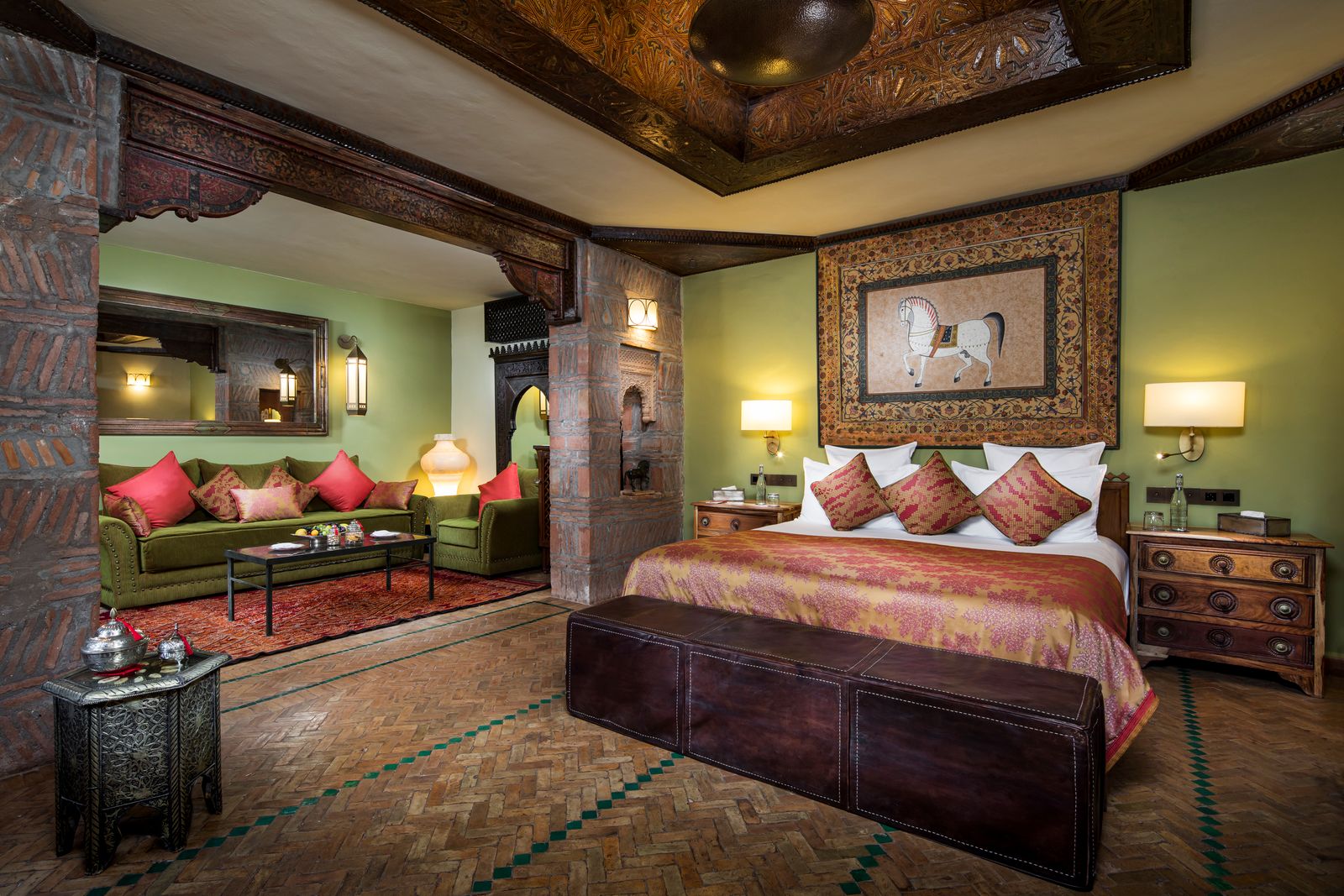 Superior guest suite bedroom at Kasbah Tamadot in the Atlas Mountains of Morocco