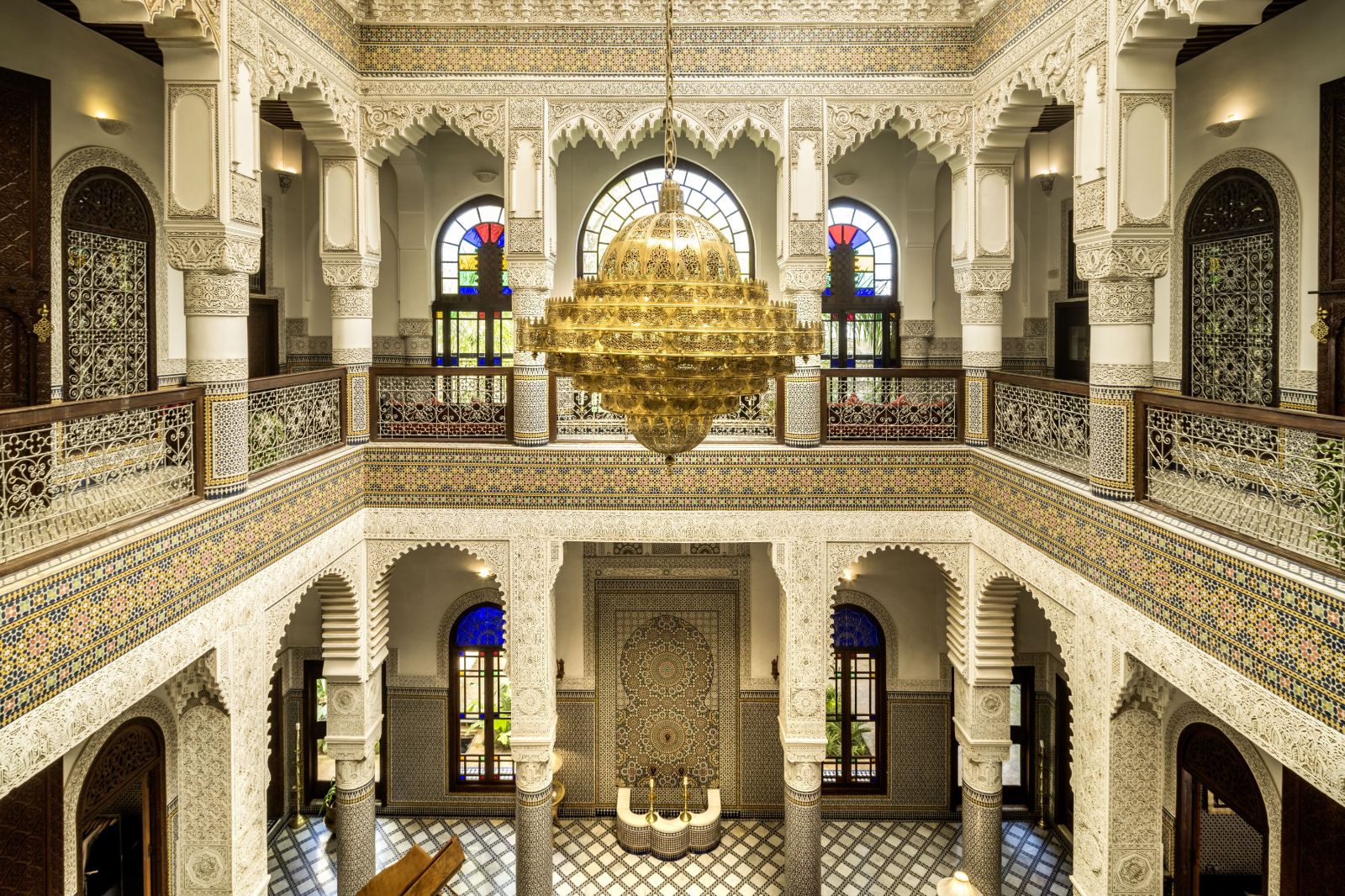 A chandelier in the terrace at Riad Fes