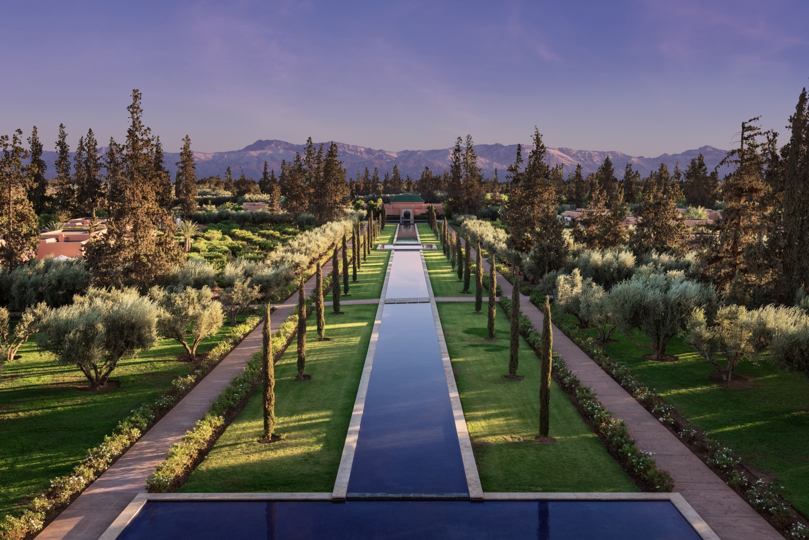 View along the pool over the Atlas Mountains
