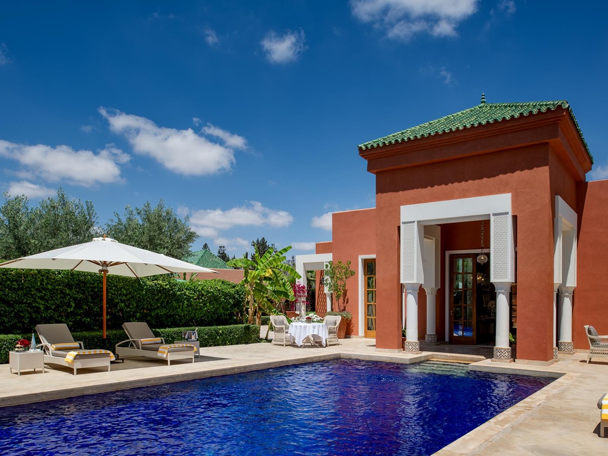 Royal Villa swimming pool and exterior at the Oberoi Marrakech hotel