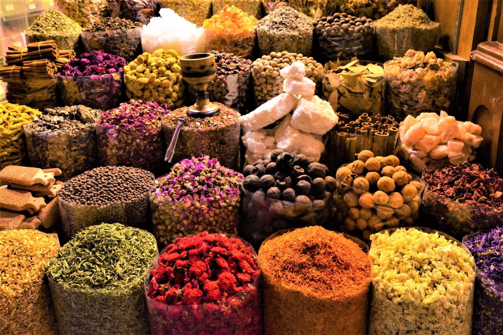 Spices displayed at a market in Morocco