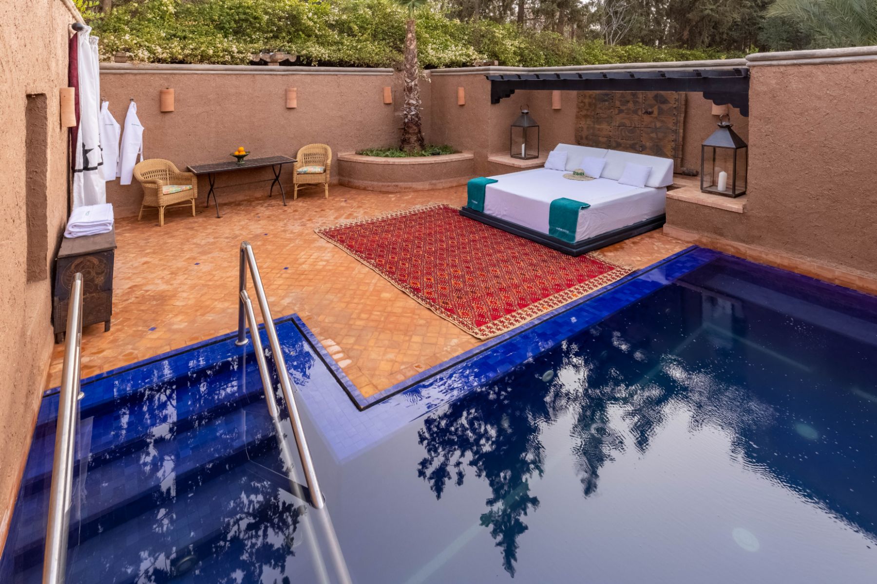 Azeer pool and bed at Villa Ezzahra in Morocco