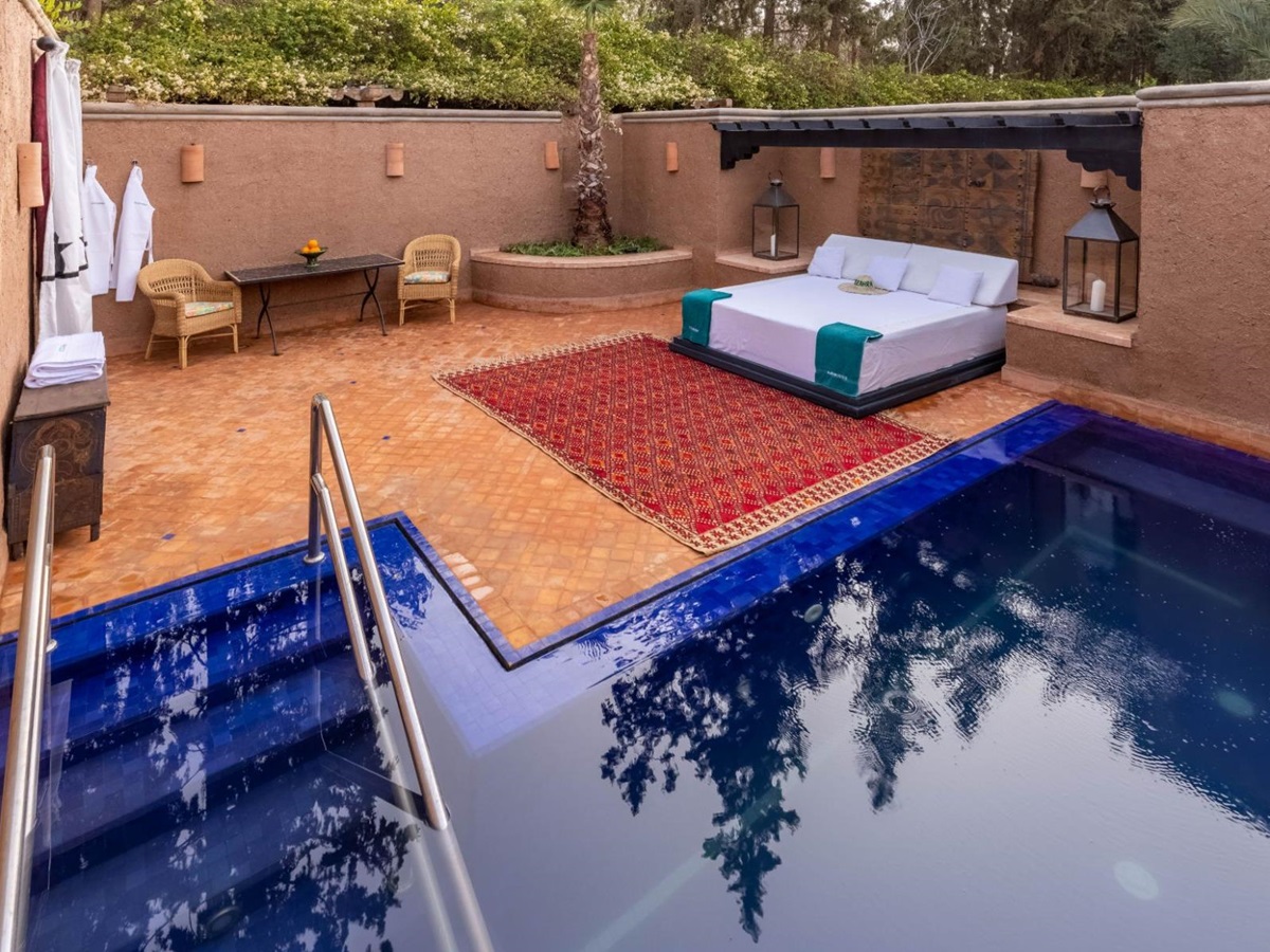 Azeer pool and bed at Villa Ezzahra in Morocco