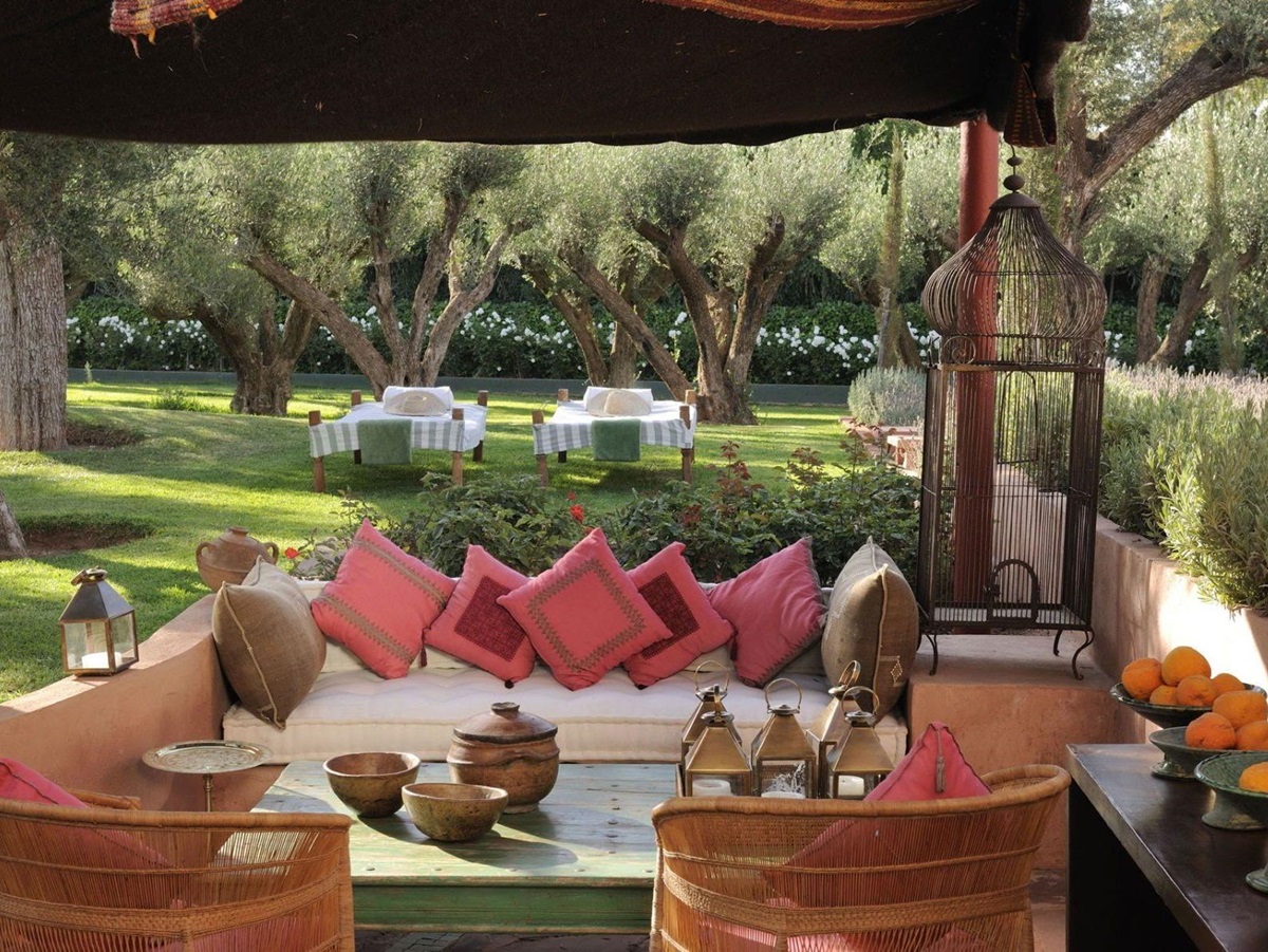 Outdoor seating area and garden at Villa Ezzahra in Morocco