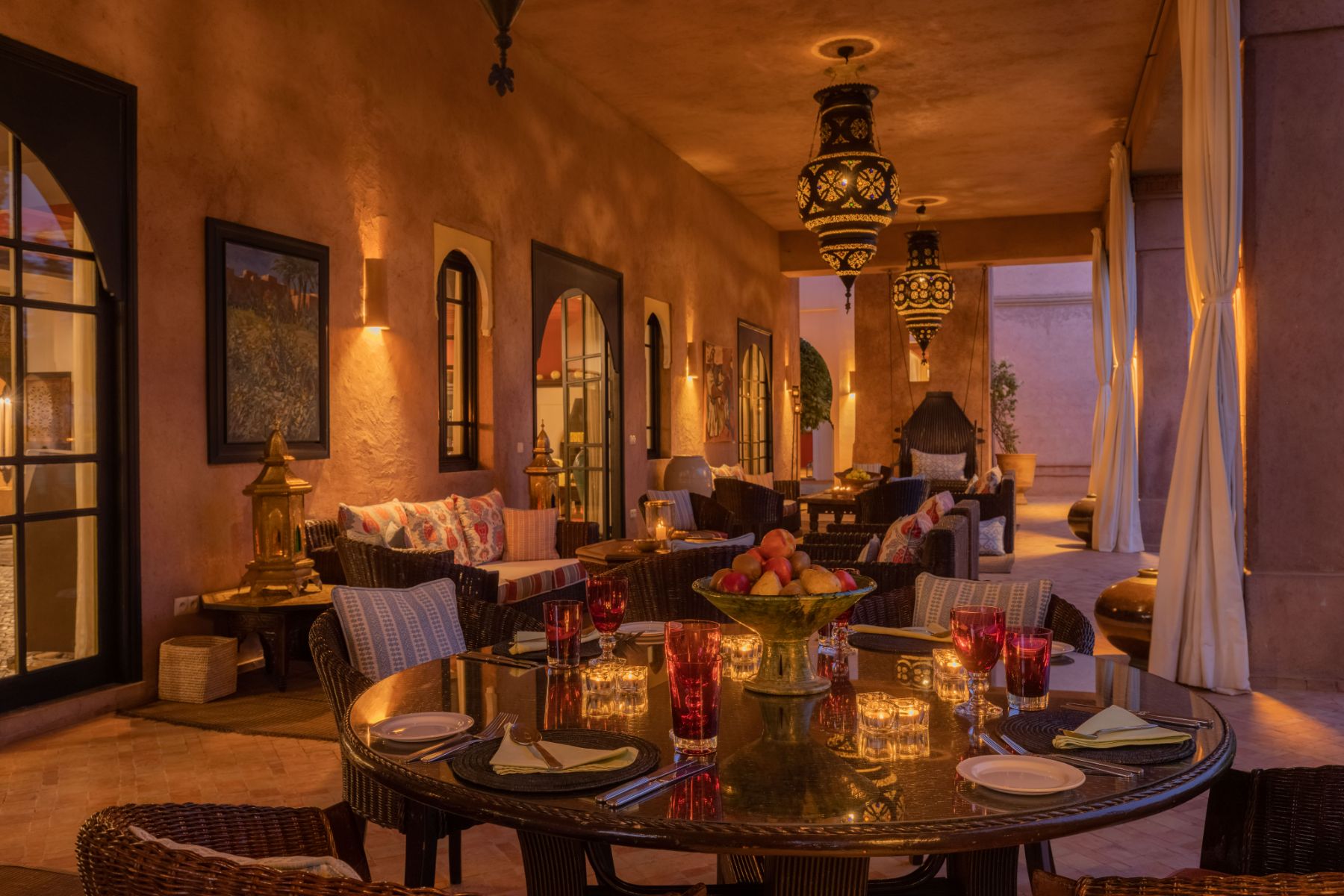 Outdoor dining and seating area at Villa Ezzahra in Morocco