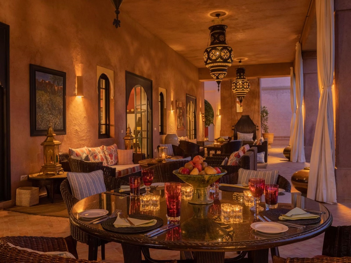 Outdoor dining and seating area at Villa Ezzahra in Morocco
