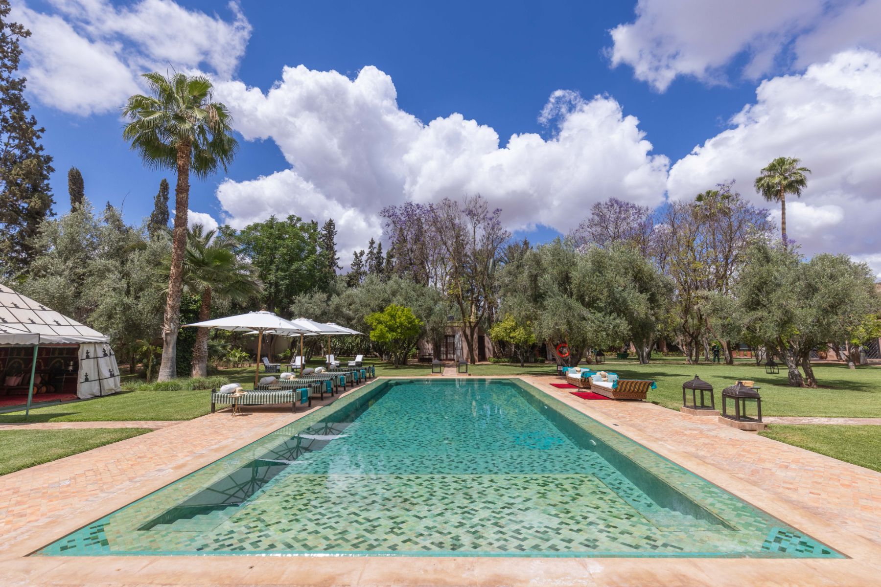 Long view of main pool at Villa Ezzahra in Morocco