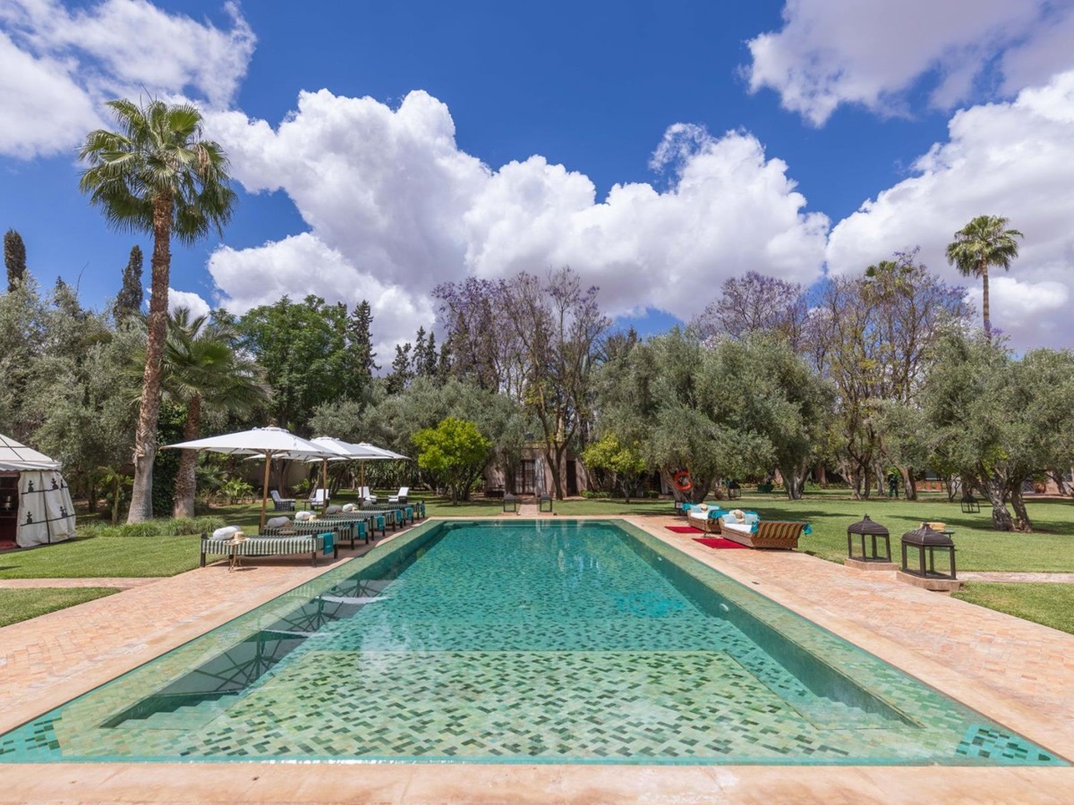 Long view of main pool at Villa Ezzahra in Morocco