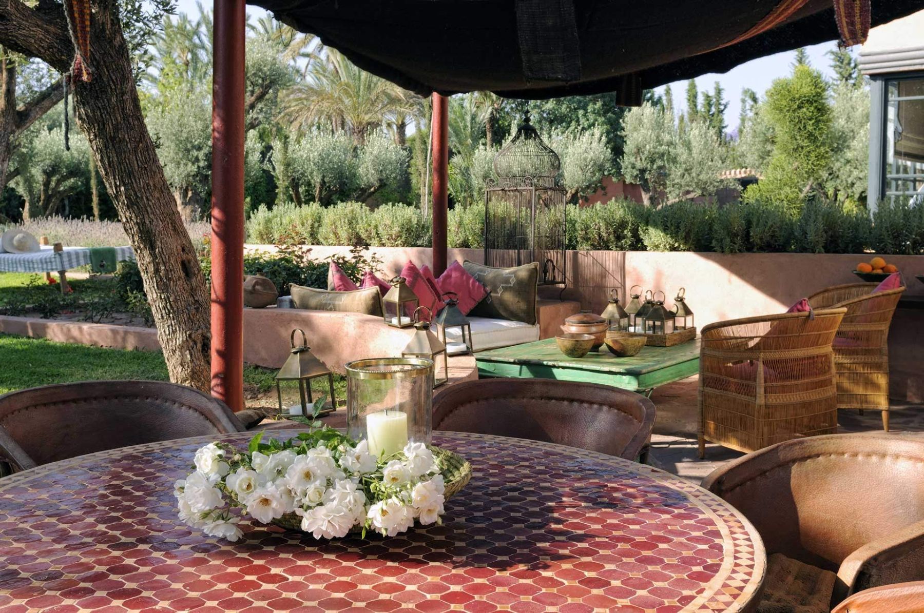 Outdoor seating at Villa Alkhozama in Morocco
