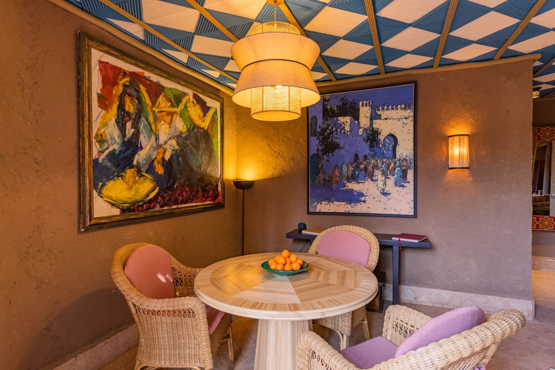 Table and chairs at Villa Azeer in Morocco