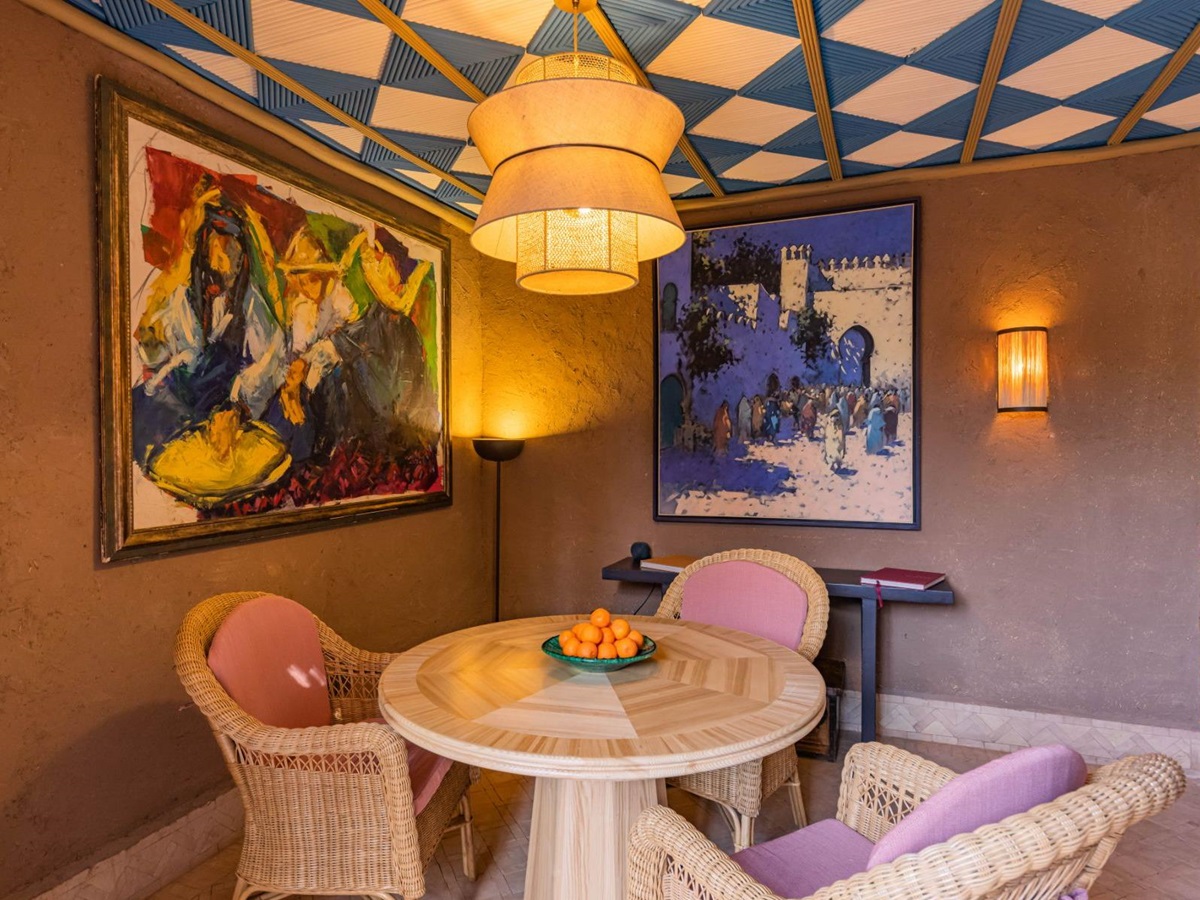 Table and chairs at Villa Azeer in Morocco