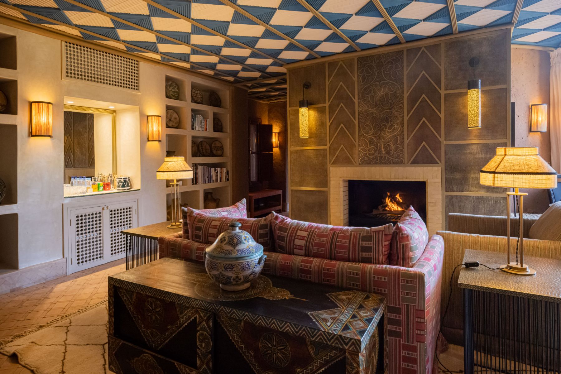 Fireplace at Villa Azeer in Morocco