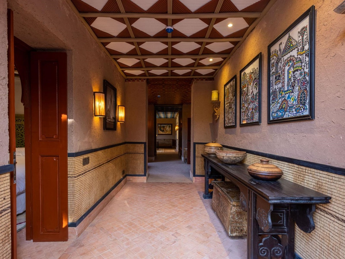 Hallway and wall art at Villa Azeer in Morocco