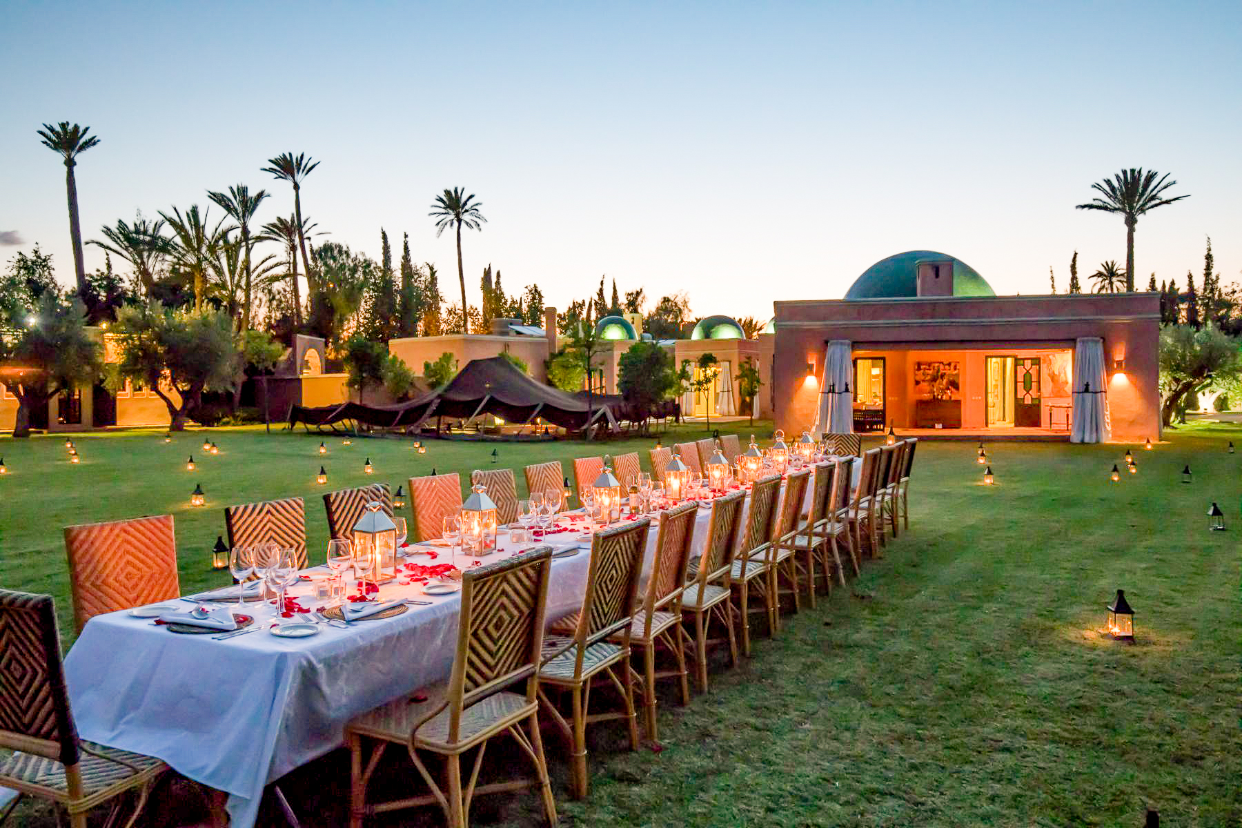 Evening dinner in the garden at Villa Azzaytouna in Morocco