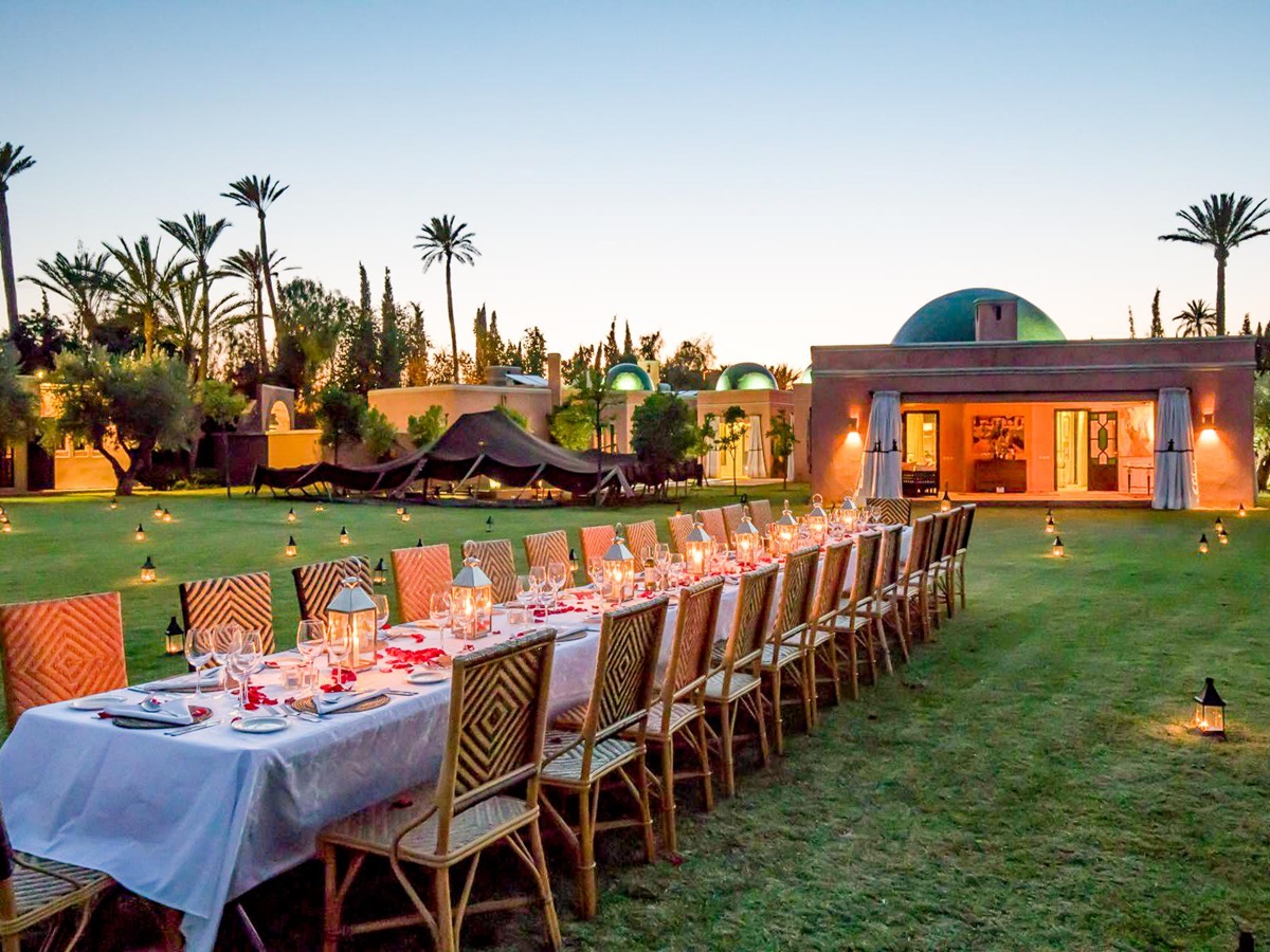Evening dinner in the garden at Villa Azzaytouna in Morocco