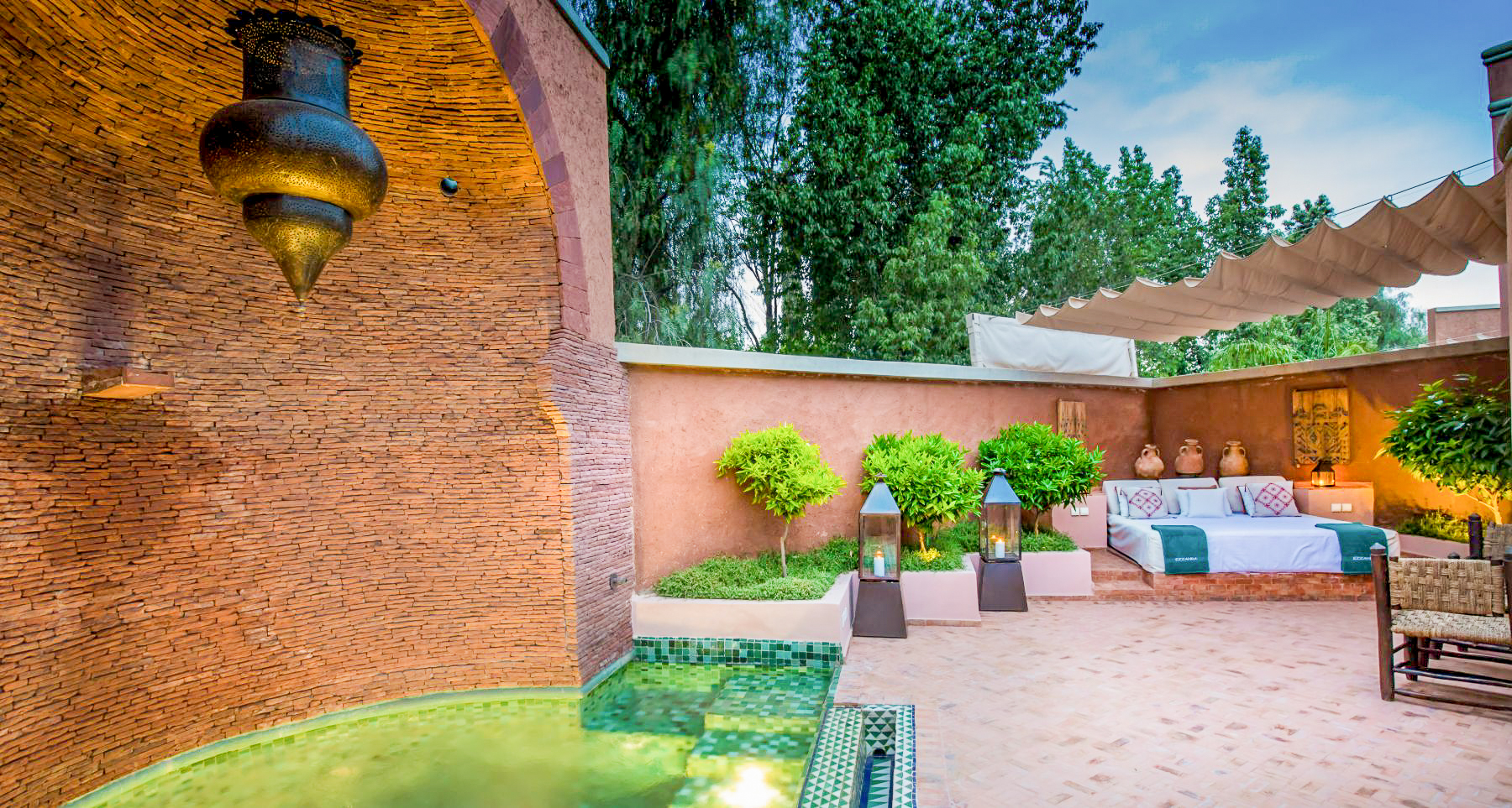 Terrace and sun lounger at Villa Azzaytouna in Morocco