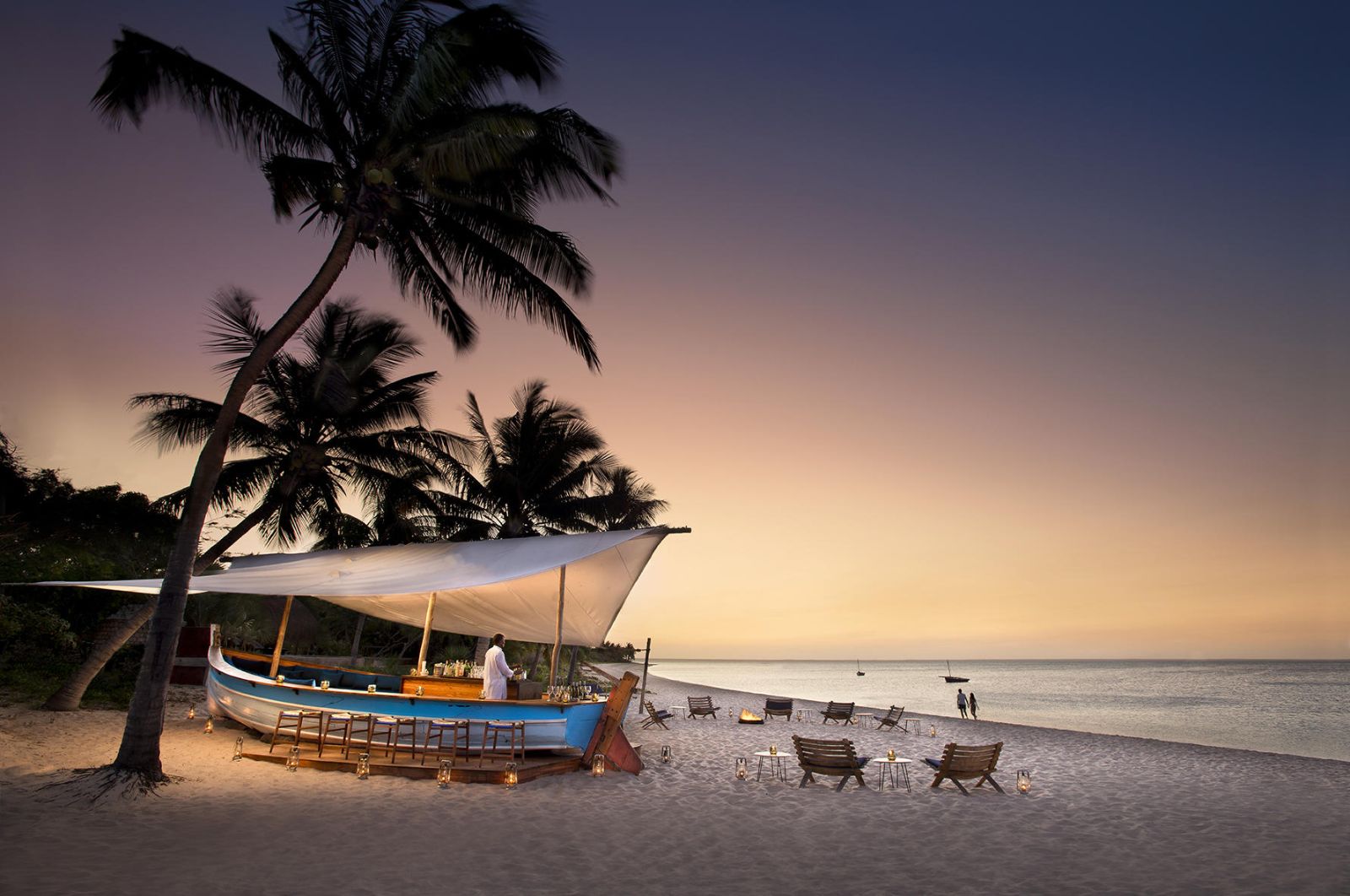 Beach bar at sunset at &Beyond Benguerra Island in Mozambique