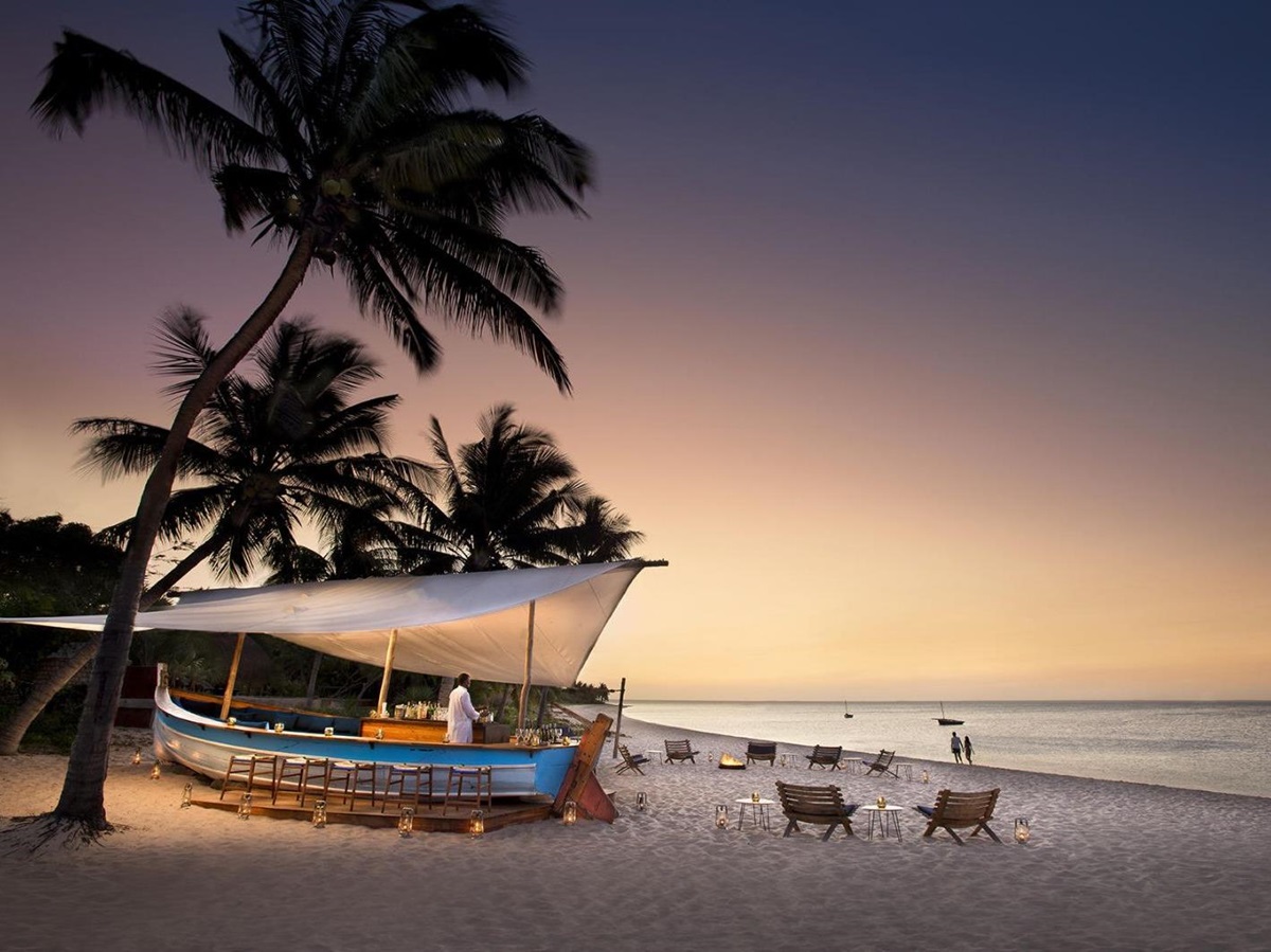 Beach bar at sunset at &Beyond Benguerra Island in Mozambique