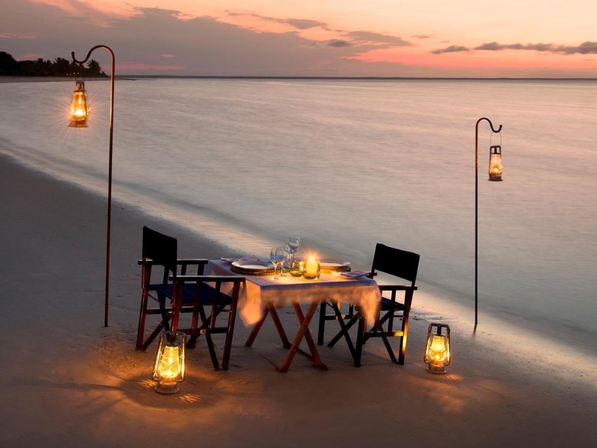 Table set for alfresco beach dining at &Beyond Benguerra Island in Mozambique