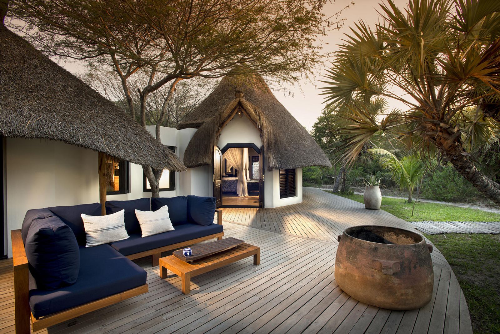 Deck and firepit at &Beyond Benguerra Island in Mozambique