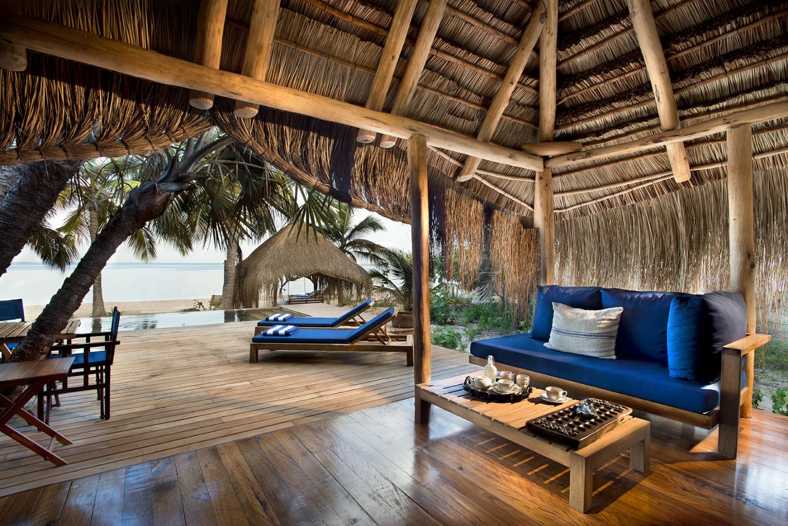 Deck and sunbeds at &Beyond Benguerra Island in Mozambique