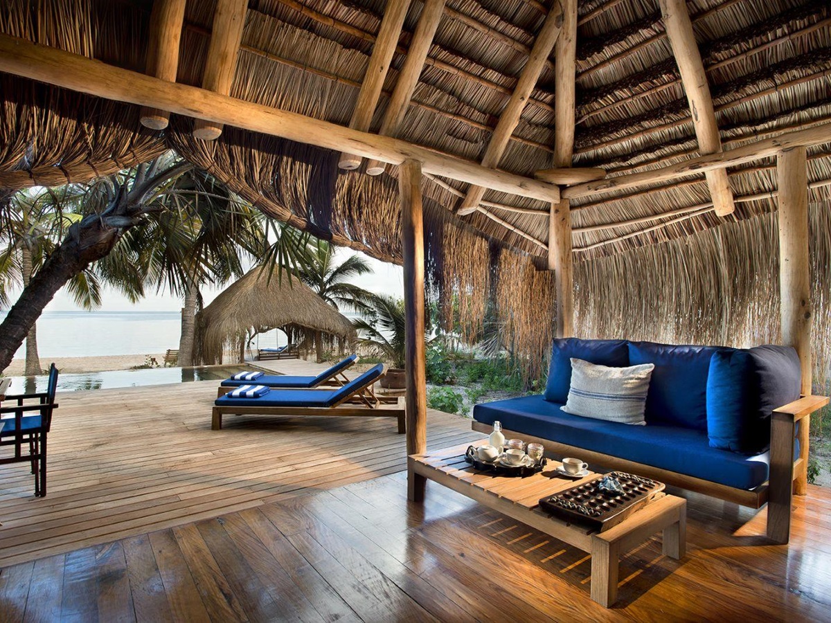Deck and sunbeds at &Beyond Benguerra Island in Mozambique