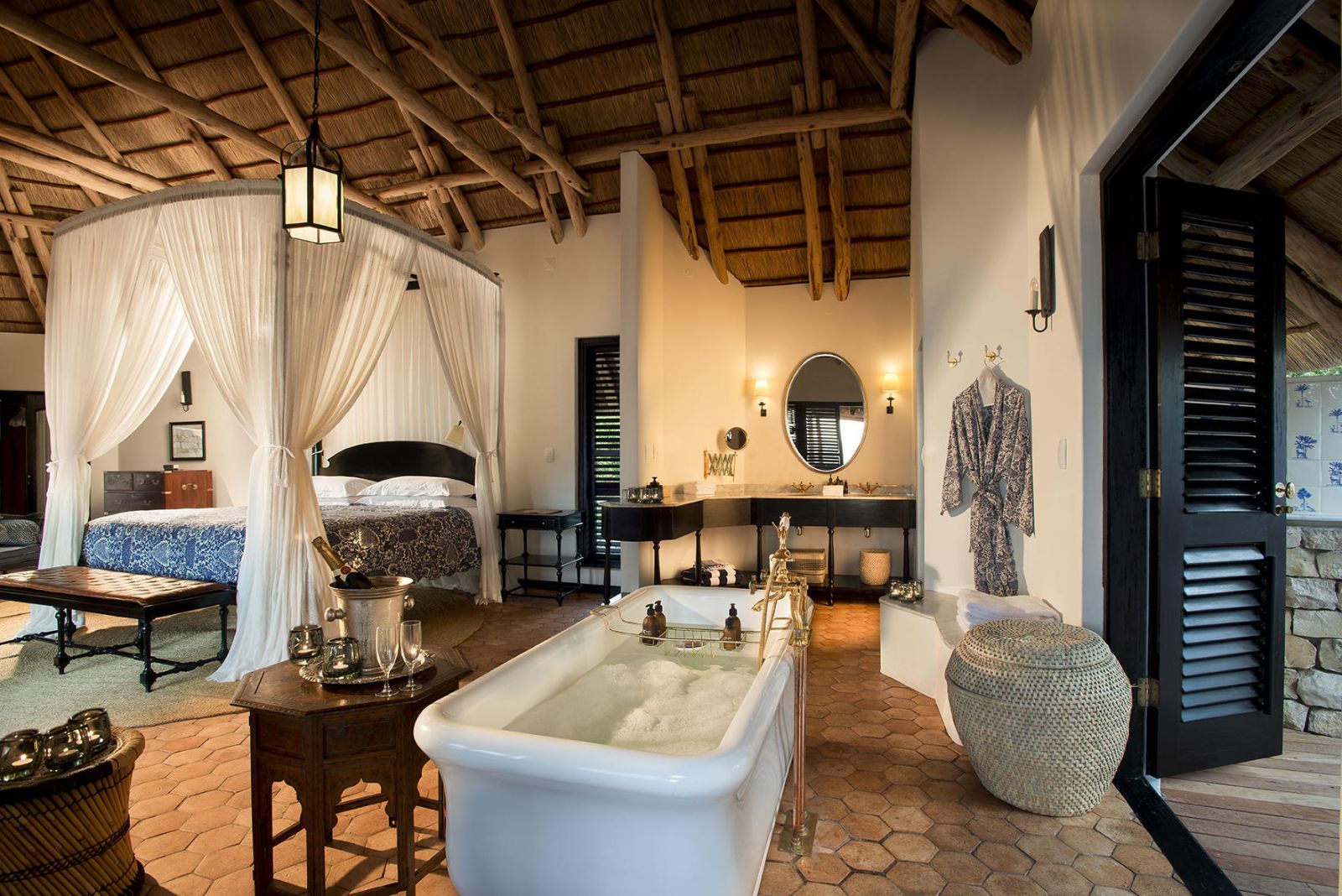 Guest suite bathroom area at &Beyond Benguerra Island in Mozambique
