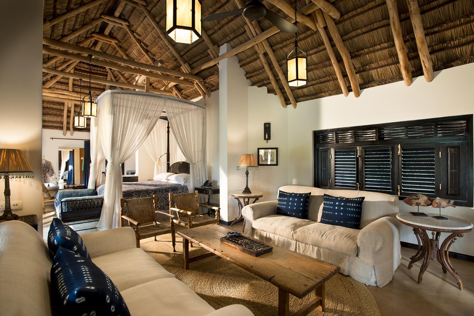Guest suite lounge at &Beyond Benguerra Island in Mozambique