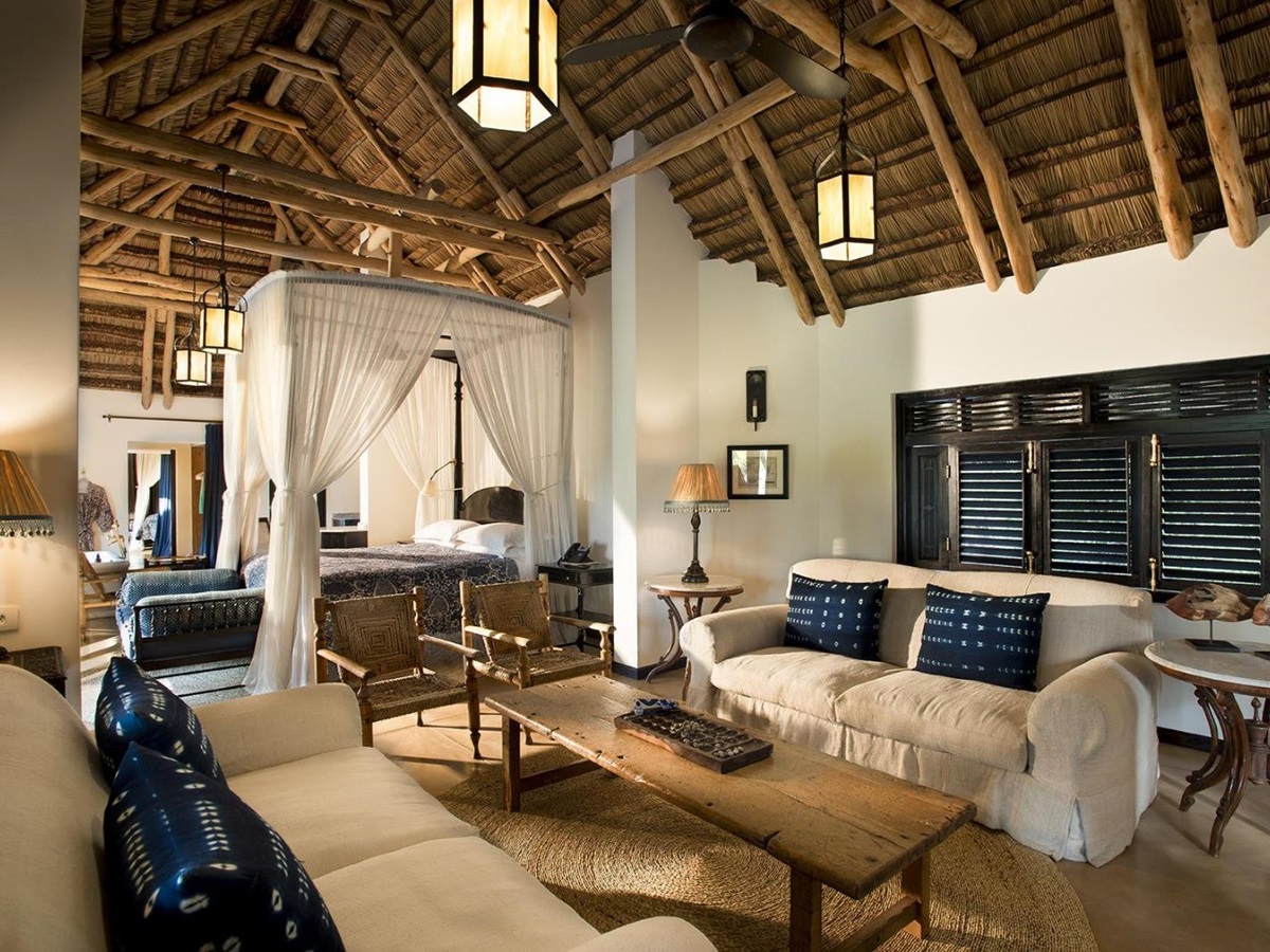 Guest suite lounge at &Beyond Benguerra Island in Mozambique